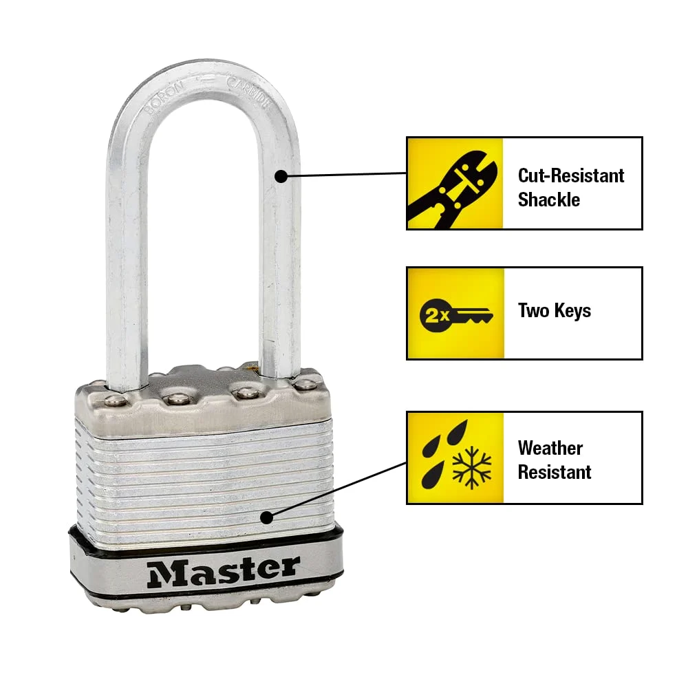 Master Lock M1XKADLHCCSEN Kłódka ze stali laminowanej Magnum, średnica 5/16 cala, 5-calowy prześwit, szekla 5 cm, szekla 5 cm