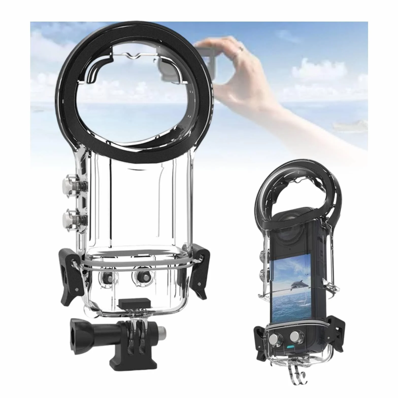 Niewidoczne etui do nurkowania Insta360 X5, wodoodporne etui do Insta360 X5 z arkuszem zapobiegającym zaparowaniu i uchwytem, wielofunkcyjne akcesoria do kamer sportowych, odpowiednie dla entuzjastów