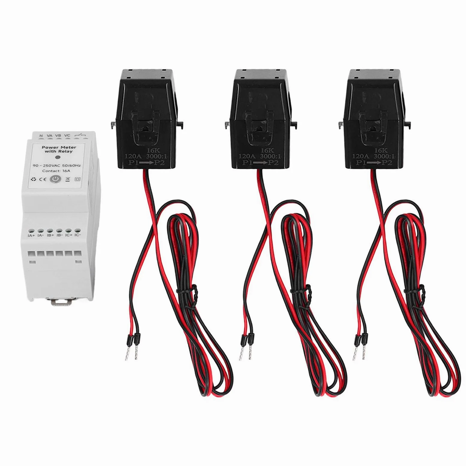 Eujgoov Monitor Energii WiFi, 3-fazowy, 4-przewodowy Inteligentny Licznik Zużycia Energii Elektrycznej ABS z 3 Zaciskami CT 120A, Dwukierunkowy Monitoring Aplikacji w Czasie Rzeczywistym Sterowanie
