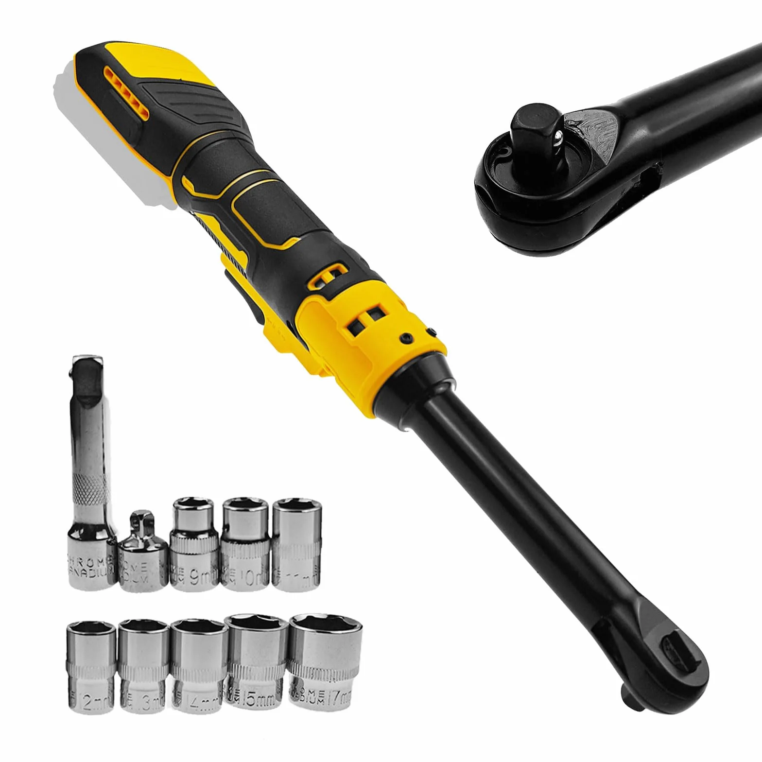 Przedłużony bezprzewodowy klucz grzechotkowy 3/20.3 cm do akumulatorów Dewalt 18 V 20 V, (15.2 cm) 16 cm rozszerzona głowica, 80 Nm, 320 obr./min zestaw kluczy z grzechotką z wbudowanym światłem LED i