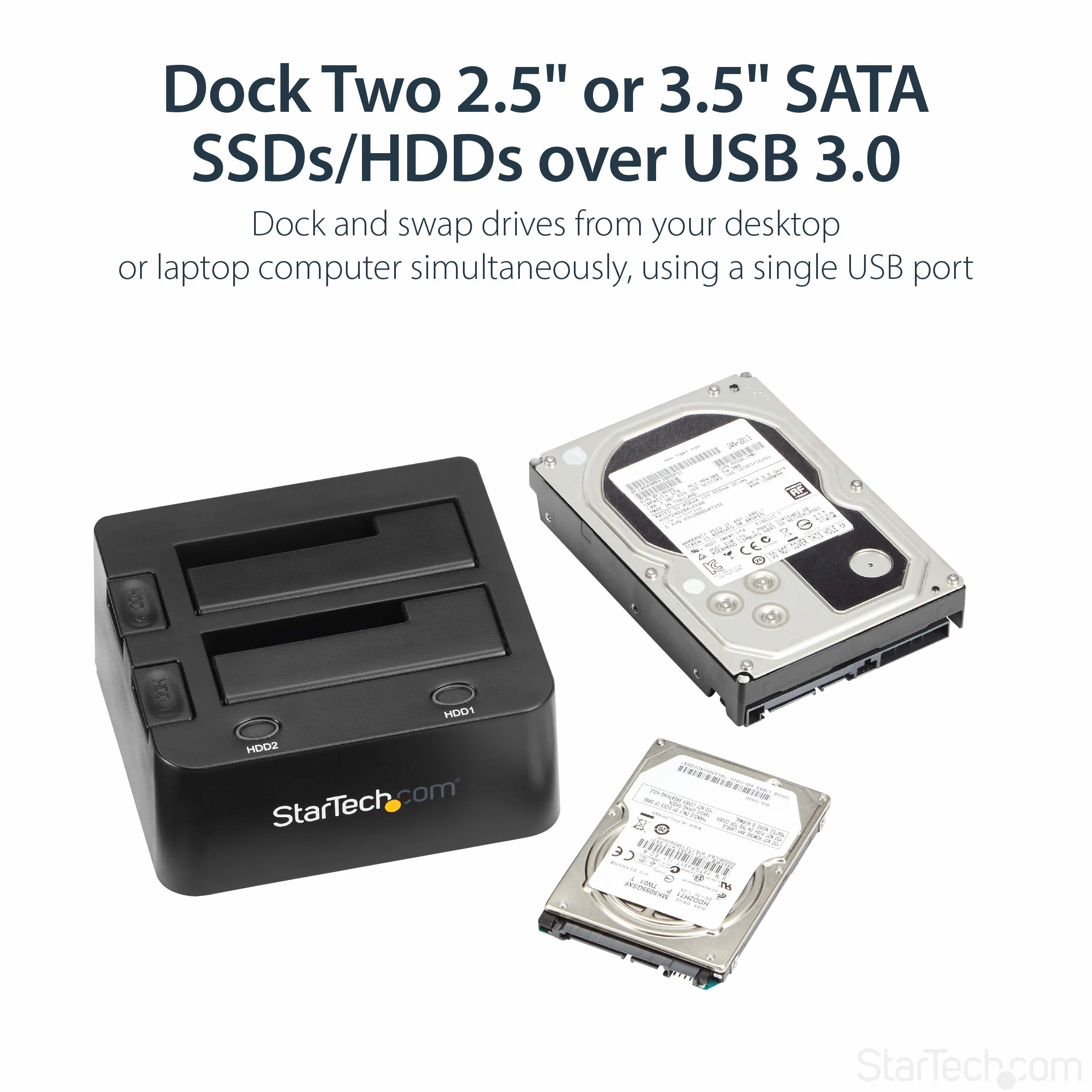 StarTech.com Podwójna stacja dokująca USB 3.0 do dysków twardych z UASP do 2,5/3,5 cala SSD/HDD, Serial-ATA USB Dual Bay stacja dokująca