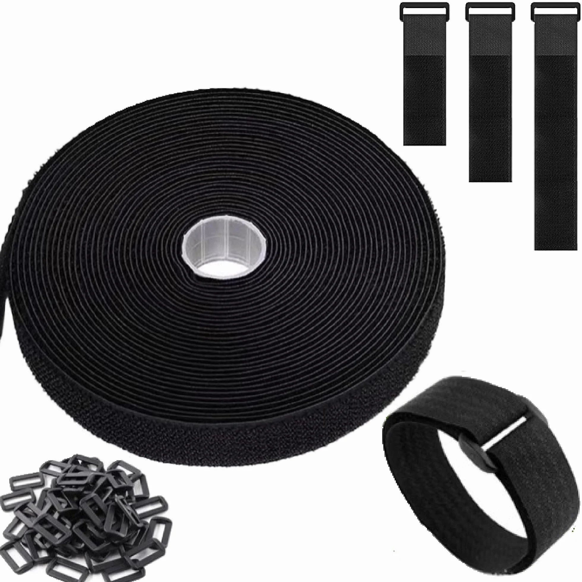 Paski kablowe 10 m x 25 mm,regulowana długość swobodnego cięcia,samoprzylepne opaski kablowe wielokrotnego użytku z 50 klamrami,pasek zabezpieczający na rzep do porządkowania kabli,czarne