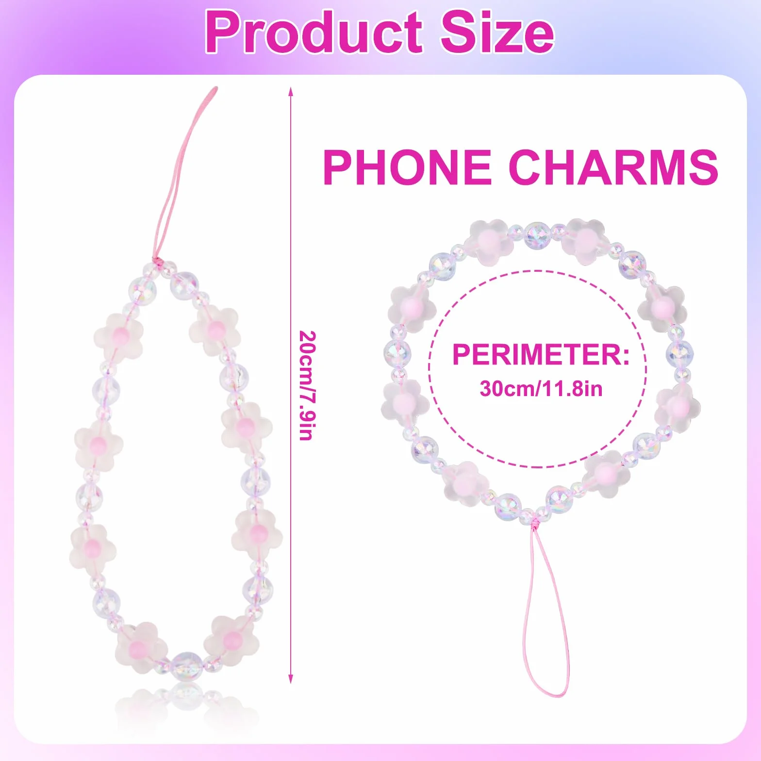 Koralik Phone Charm Krysztalowa Perla z Kwiatem Motyla Telefon Pasek na Nadgarstek Bransoletka Smycz dla Kobiet (Bialy, Fioletowy)
