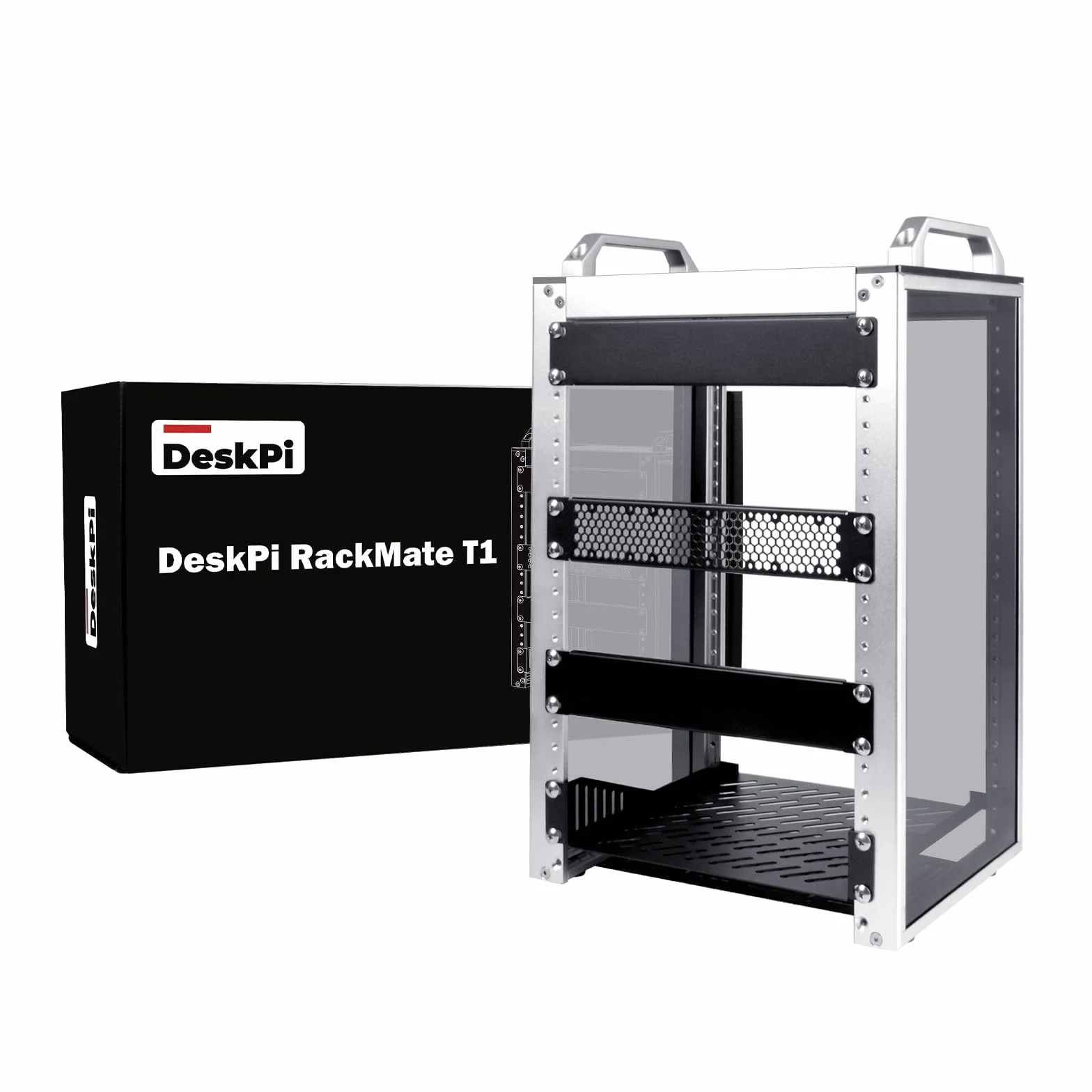 GeeekPi DeskPi RackMate T1, 10-calowa szafa serwerowa 8U, mini rack o głębokości 200mm z półką i pustym panelem, do 10-calowego sprzętu AV, NAS i serwera (srebro)