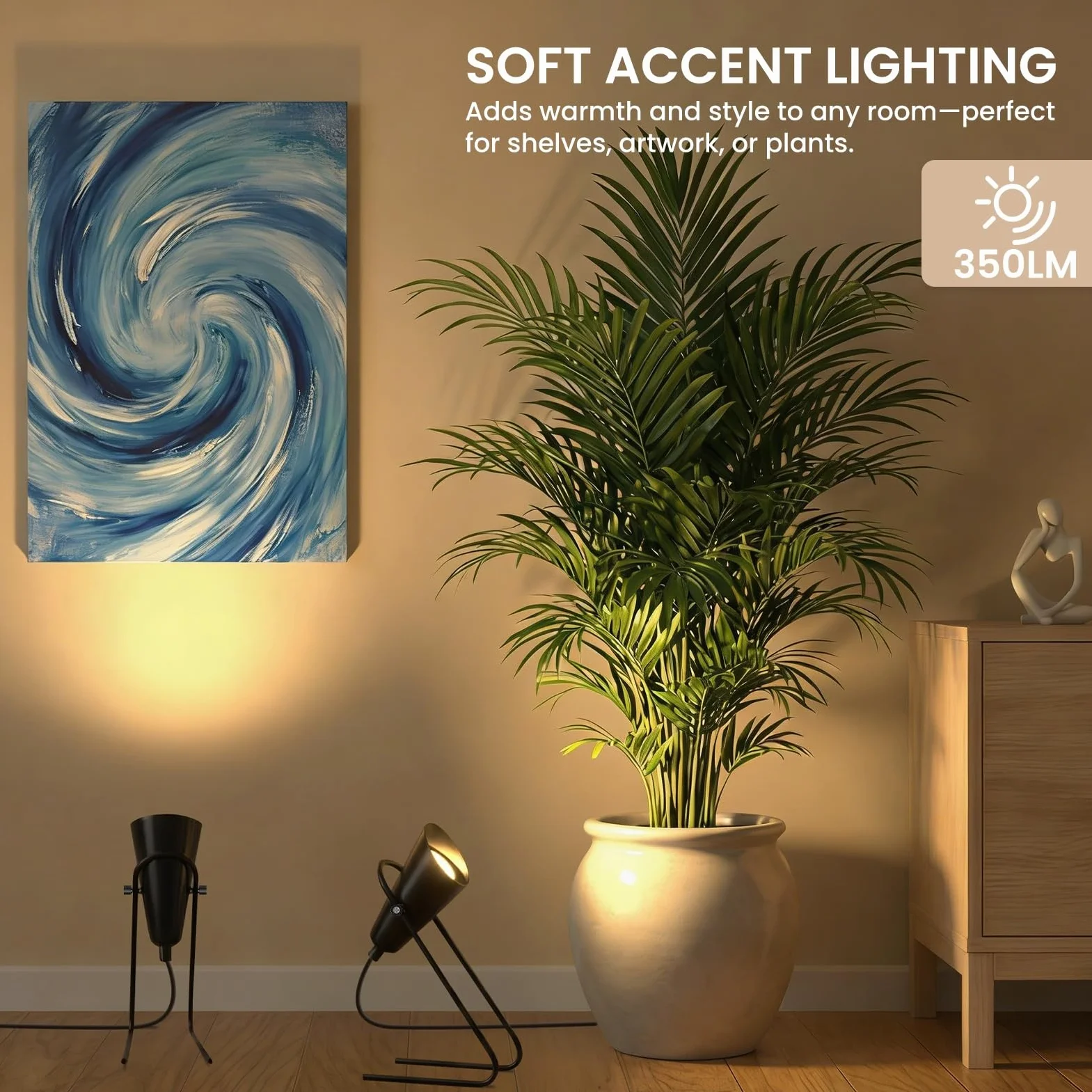 Lampa stojąca, lampa podłogowa LED do wnętrz w górę, 6 W 3000 K, domowe akcenty, dzieła sztuki, z przenośnym uchwytem, kabel 2 m z wtyczką i przełącznikiem nożnym