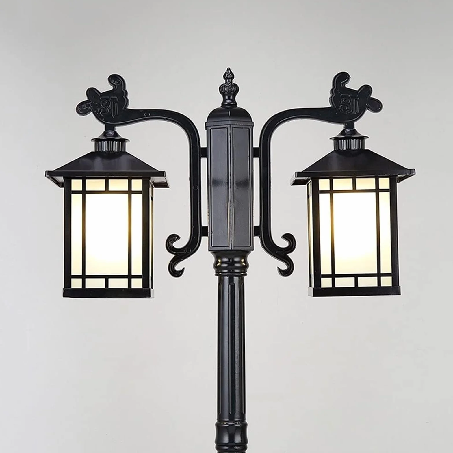 Lampy Solarne Na Słupku, Zewnętrzne Lampy Na Słupku, 2-Lampowe Lampy Zewnętrzne Na Słupku, Lampa Na Dziedzińcu, Aluminiowe, Wodoodporne, Wysokie Lampy, Klasyczne Zew,One Color-Height 230cm
