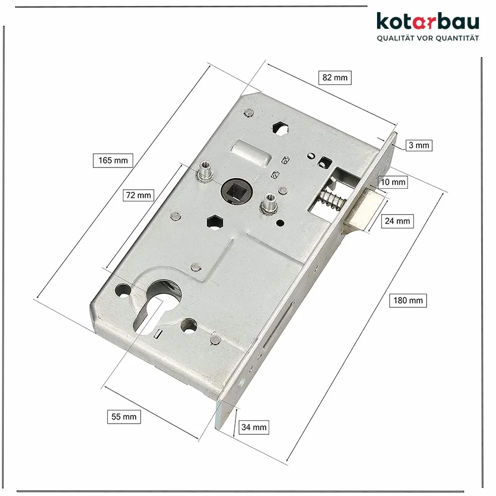 KOTARBAU® Zamek wpuszczany 72/55/40 mm ocynkowany do bram bramy uniwersalne do prawej i lewej strony