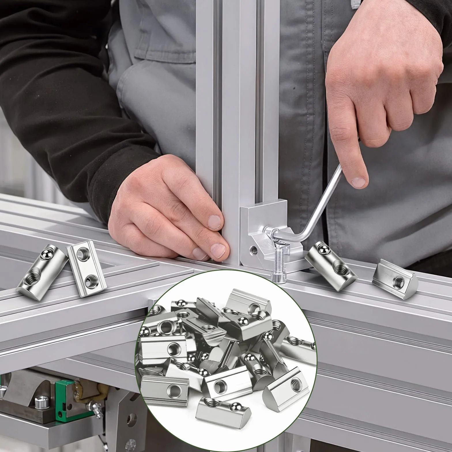 Kamienie rowkowe M6 z kulką, 45 sztuk, kamień do profilu aluminiowego 30 x 30, rowek 8, nakrętka przesuwna M6, stal węglowa, nakrętka ślizgowa z kulką sprężynową do drukarki 3D, frezarki CNC