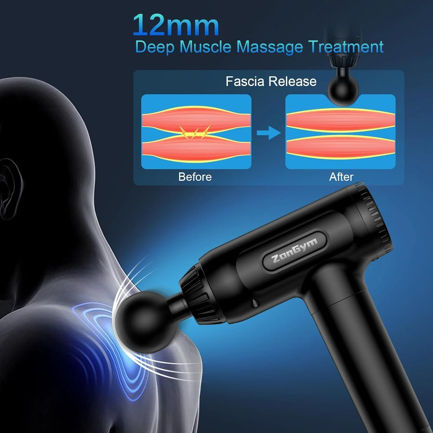 Massage Gun Deep Tissue, Percussion Muscle Massager Gun, 30 Speeds Quiet Handheld Massager for Muscle Neck Back Shoulder, LCD Touch Screen with 10 Heads