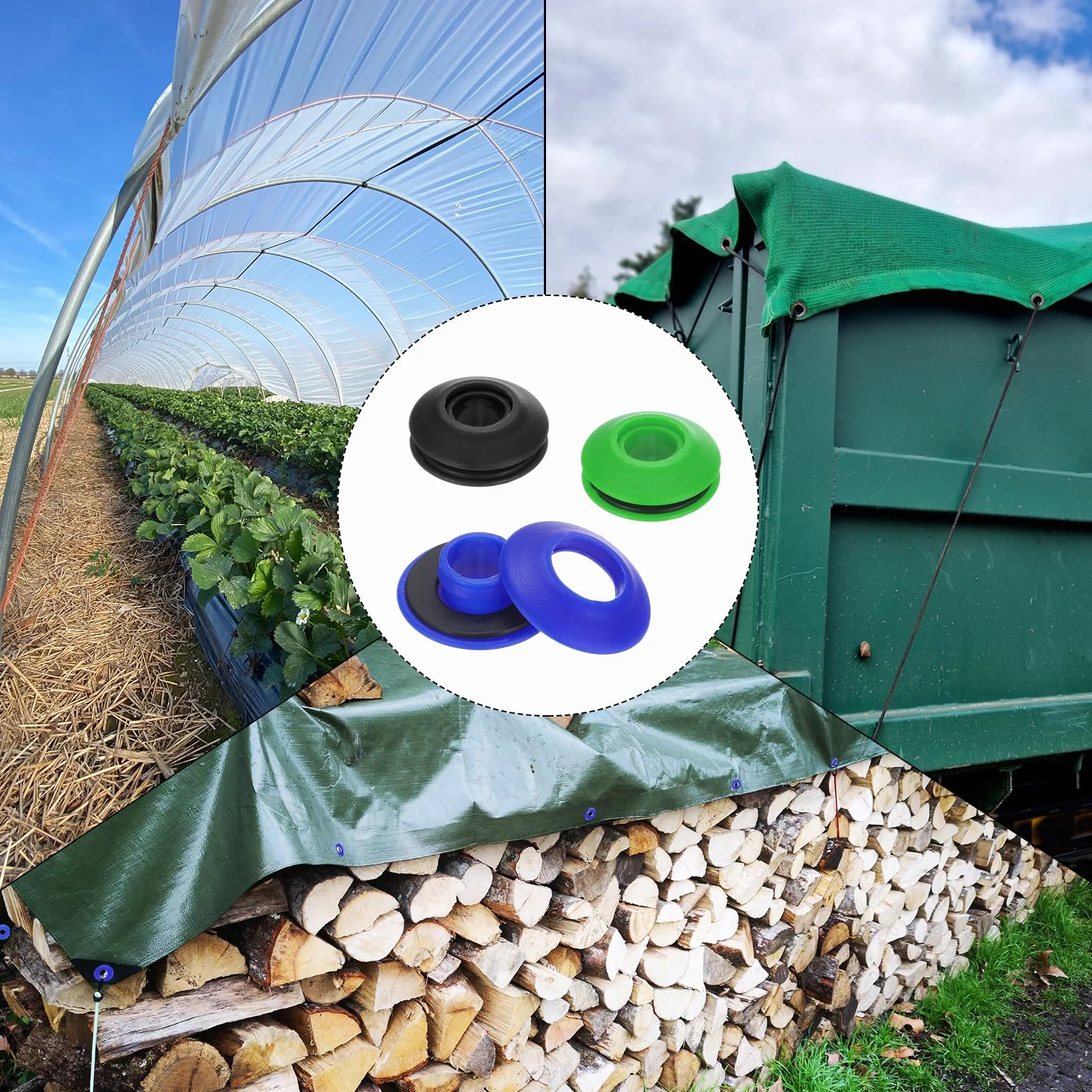 QUARKZMAN Zestaw 10 plastikowych oczek do plandek, zasłon tekstylnych dla plandek basenowych, markiz i banerów, klipsów mocujących, czarnych
