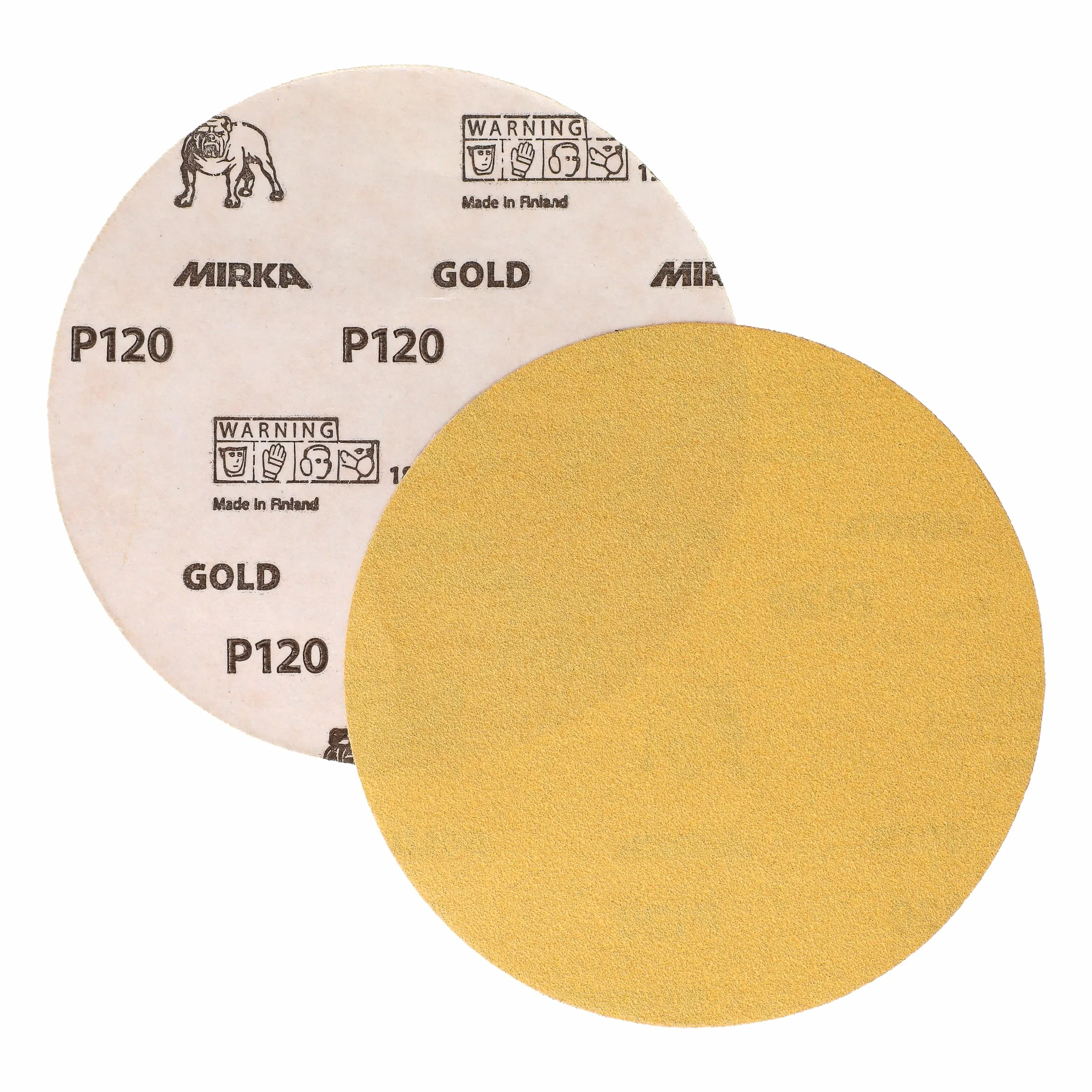 Mirka Gold uniwersalny papier ścierny Ø 150mm / samoprzylepny/ziarnistość P120, 100 szt. / Do szlifowania tynku, szpachli, płyt wiórowych, drewna, lakieru