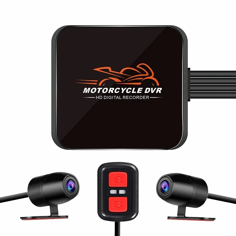 VSYSTO Motocykl Dashcam 130° Szerokokątny soczewek, 1080P podwójne kamery przednie i tylne, bez ekranu, WiFi, noktowizor, G-Sensor, nagrywanie pętli