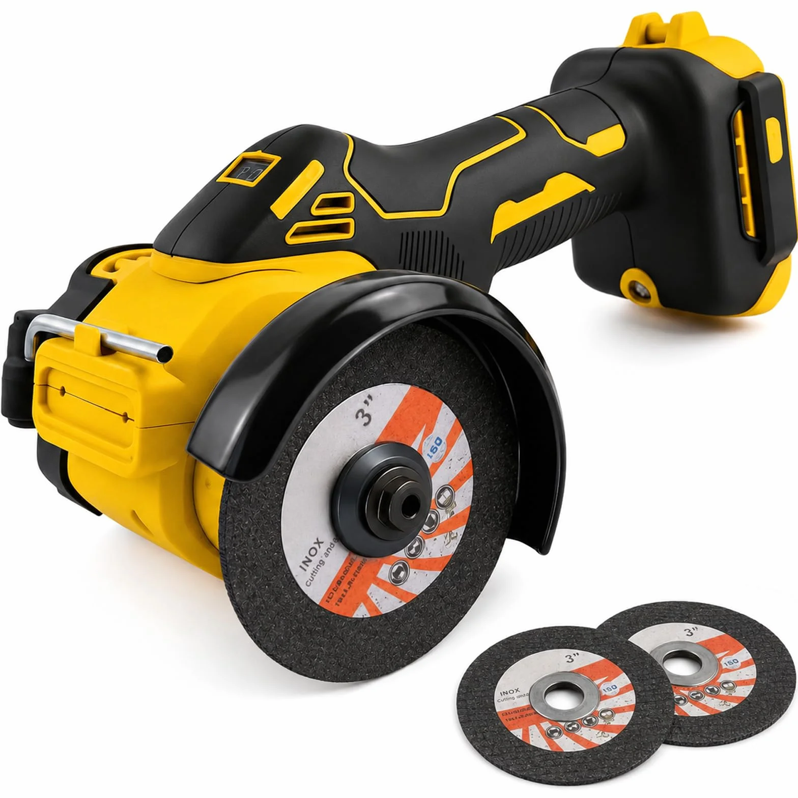Akumulatorowa szlifierka kątowa kompatybilna z Dewalt 18 V, 20 V – 20 000 obr./min, bezszczotkowa szlifierka kątowa z oświetleniem LED i 2 tarczami tnącymi, 7,5 cm, bezprzewodowa szlifierka do metalu