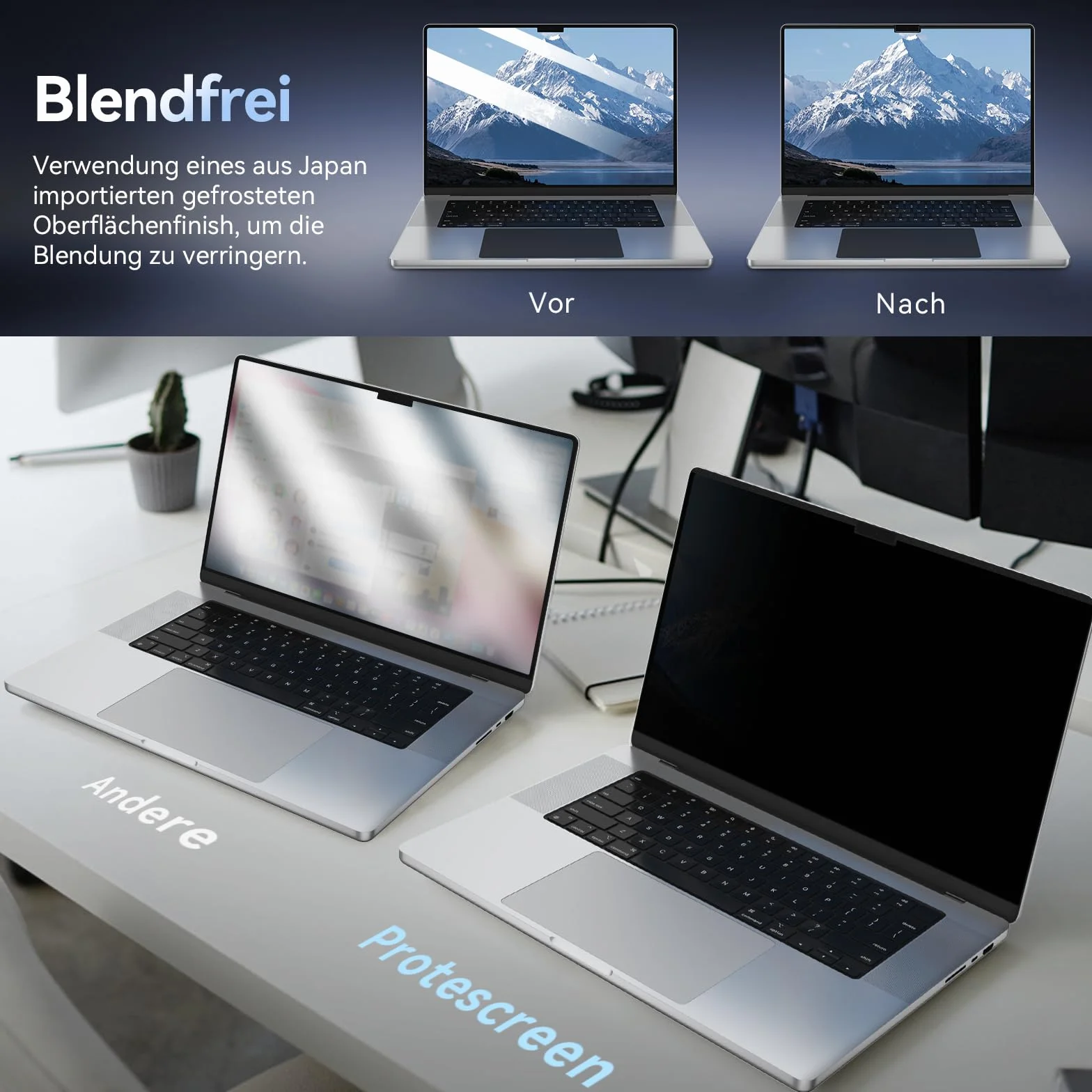 Protescreen Magnetyczny filtr prywatyzujący do MacBook Pro 14 cali (2021-2025, M1 M2 M3 M4 M5), 14,2" Zdejmowany Anti Spy Glare Niebieskie Światło Mac Laptop Privacy Folia Prywatności Ochrona Wzroku