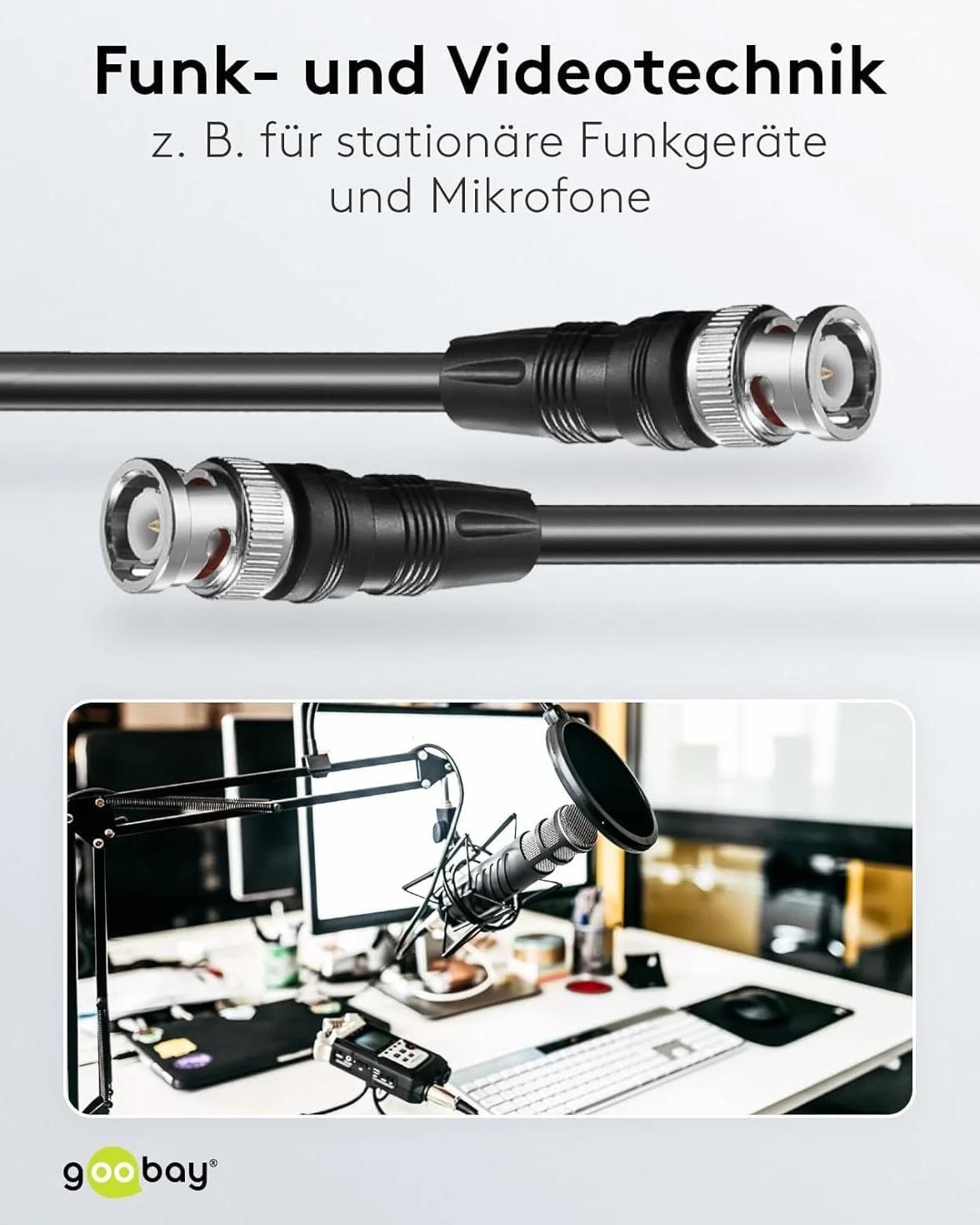 goobay Kabel BNC 1 m RG58 koncentryczny 50 omów antenowy z wtyczką BNC