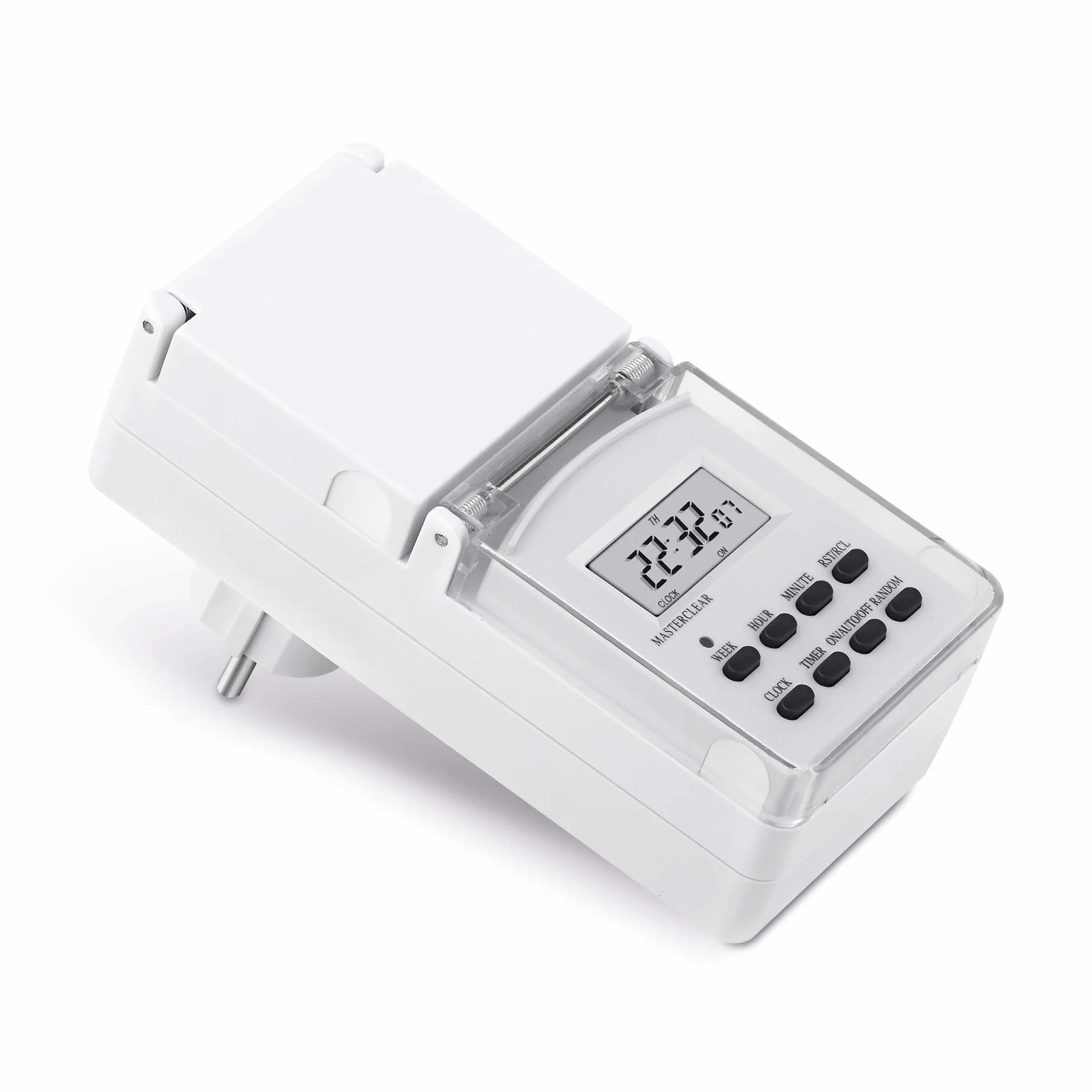 conecto Cyfrowy programator czasowy do gniazdka, do użytku wewnątrz i na zewnątrz, 10 programów przełączania, wyświetlacz LCD 1,5", w zestawie akumulator zapasowy, IP44, 3600 W, biały