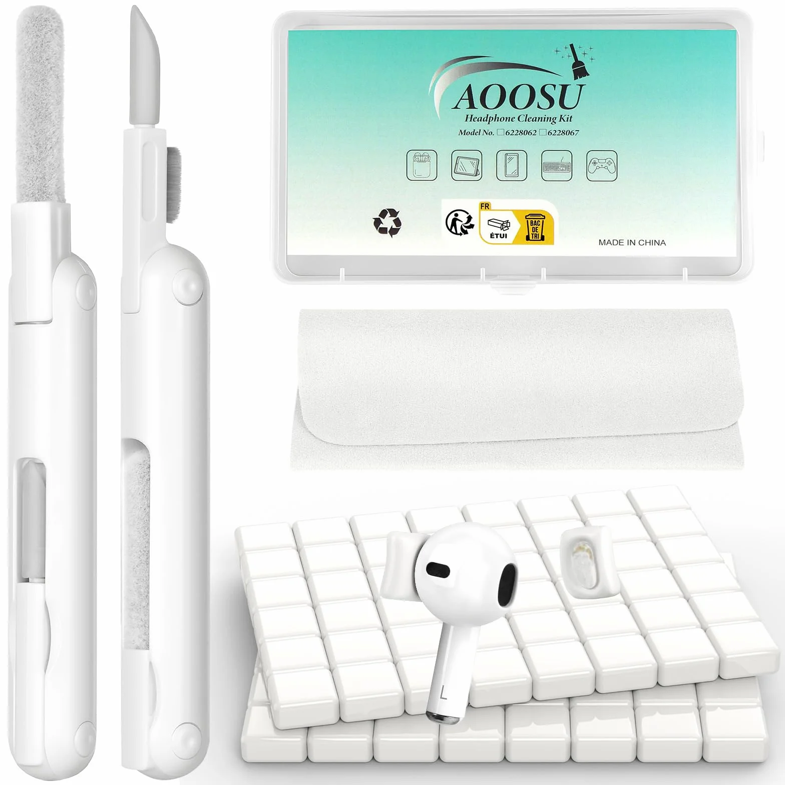 Zestaw do czyszczenia iPhone'a AirPods 3 w 1 ściereczka z mikrofibry biały