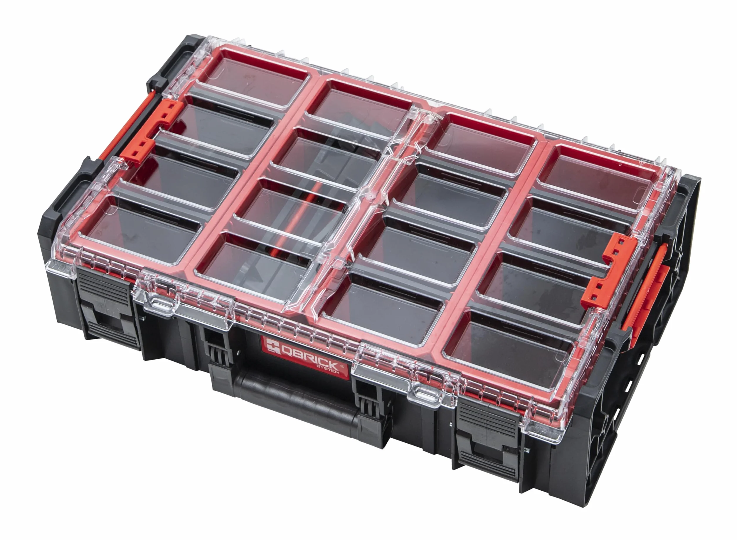 Qbrick Organizer System ONE 2XL 2.0, czarny, organizer do przechowywania narzędzi i akcesoriów o dużej pojemności, wykonany z tworzywa ABS, bezszwowa kompatybilność, 2 adaptery systemowe ONE Connect w