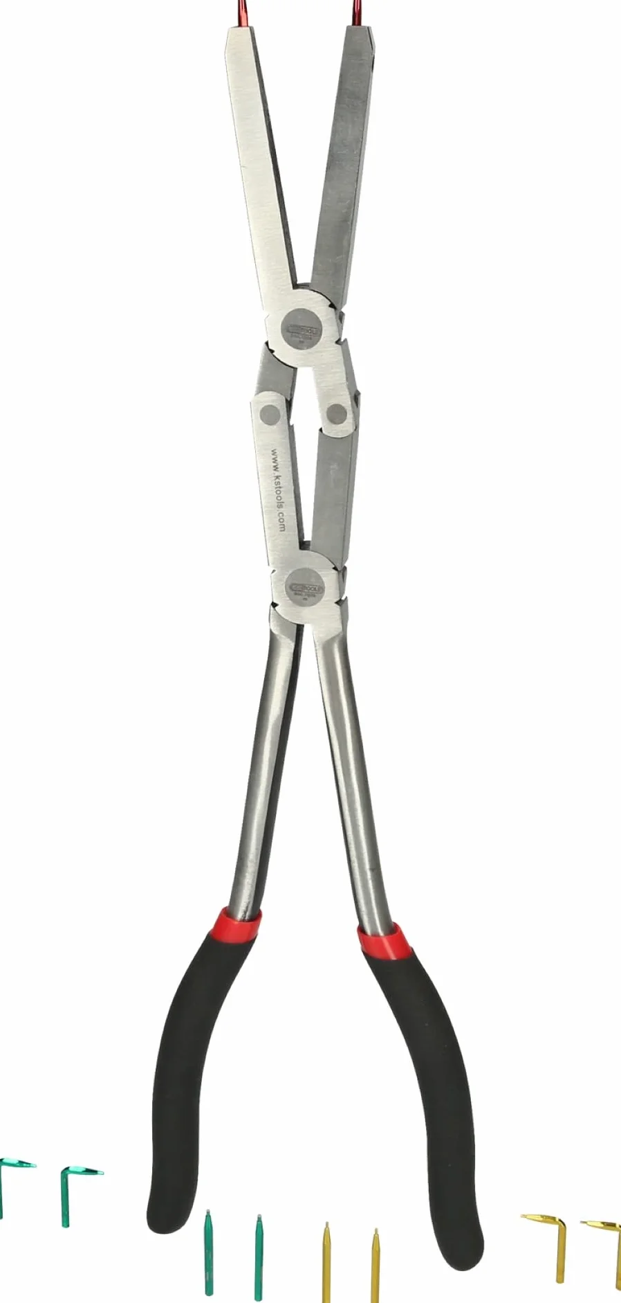 KS Tools 500.7035 Obcęgi zabezpieczające dwuprzegubowe do pierścieni wewnętrznych z wymiennymi końcówkami