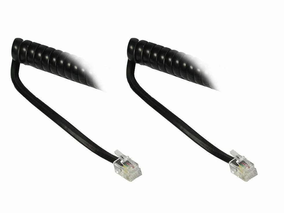 Zwijany kabel słuchawkowy RJ10 4P4C 2m czarny do telefonu przewodowego