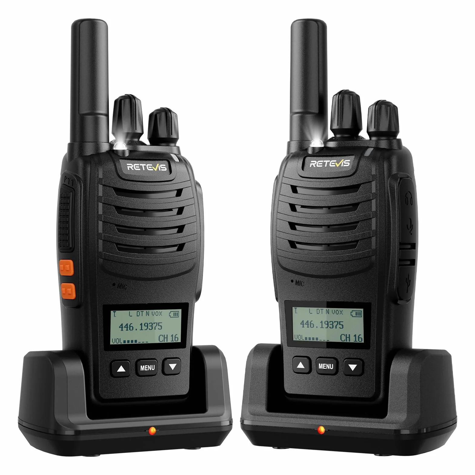 Retevis H777D Walkie Talkie PMR446 z Ekranem LCD, Ładowanie Typu C, 1200 mAh, Alarm Awaryjny, 2 Sztuk Czarne