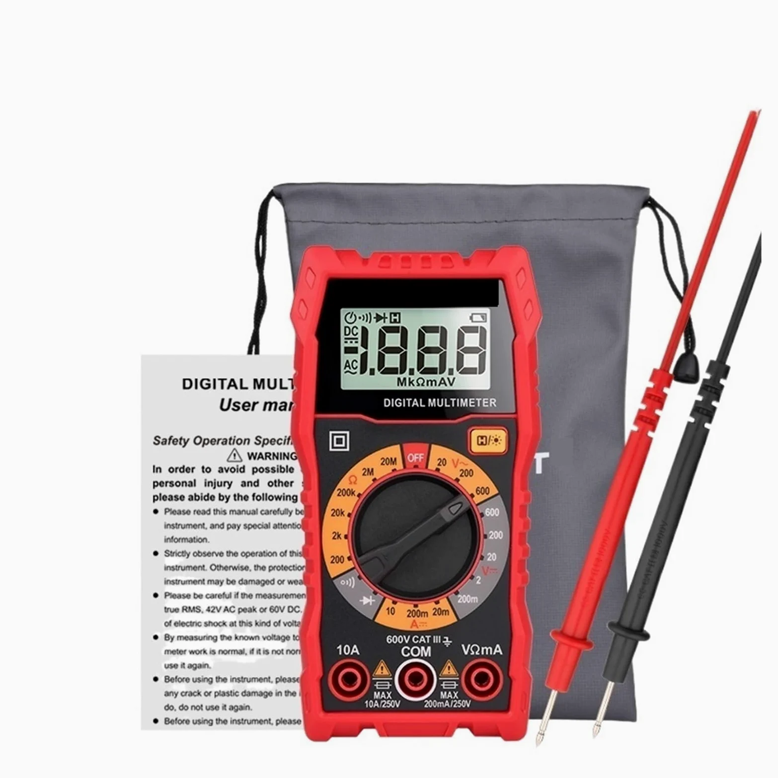 Profesjonalny Multimetr Cyfrowy Mini Inteligentny Tester Samochodowy Auto Zakres NCV AC DC Ohm Pojemnościowy Tranzystorowy Szybko Dokładnie Łatwy Odczyt(108L Manual Range)