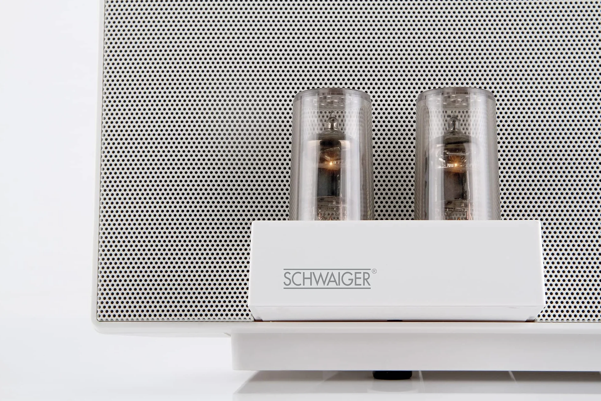 SCHWAIGER -658149- System głośników Hi-Fi | ze wzmacniaczem lampowym | 37 W | głośnik RMS | podświetlenie LED | wzmacniacz lampowy | Bluetooth | NFC | AUX | USB | Phono | biały