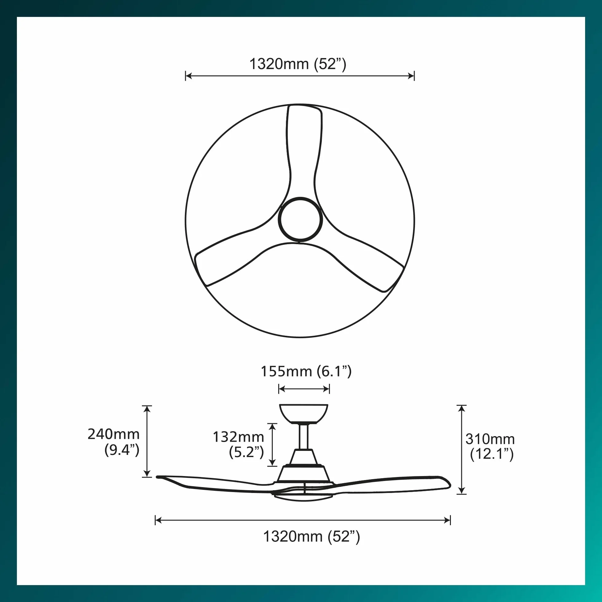Wentylator sufitowy Philips Olas z 3 łopatkami, światłem LED 24W, silnikiem DC i funkcją regulacji temperatury barwowej (3000K-4300K-6500K) z możliwością przyciemniania, 52", czarny, W zestawie pilot.