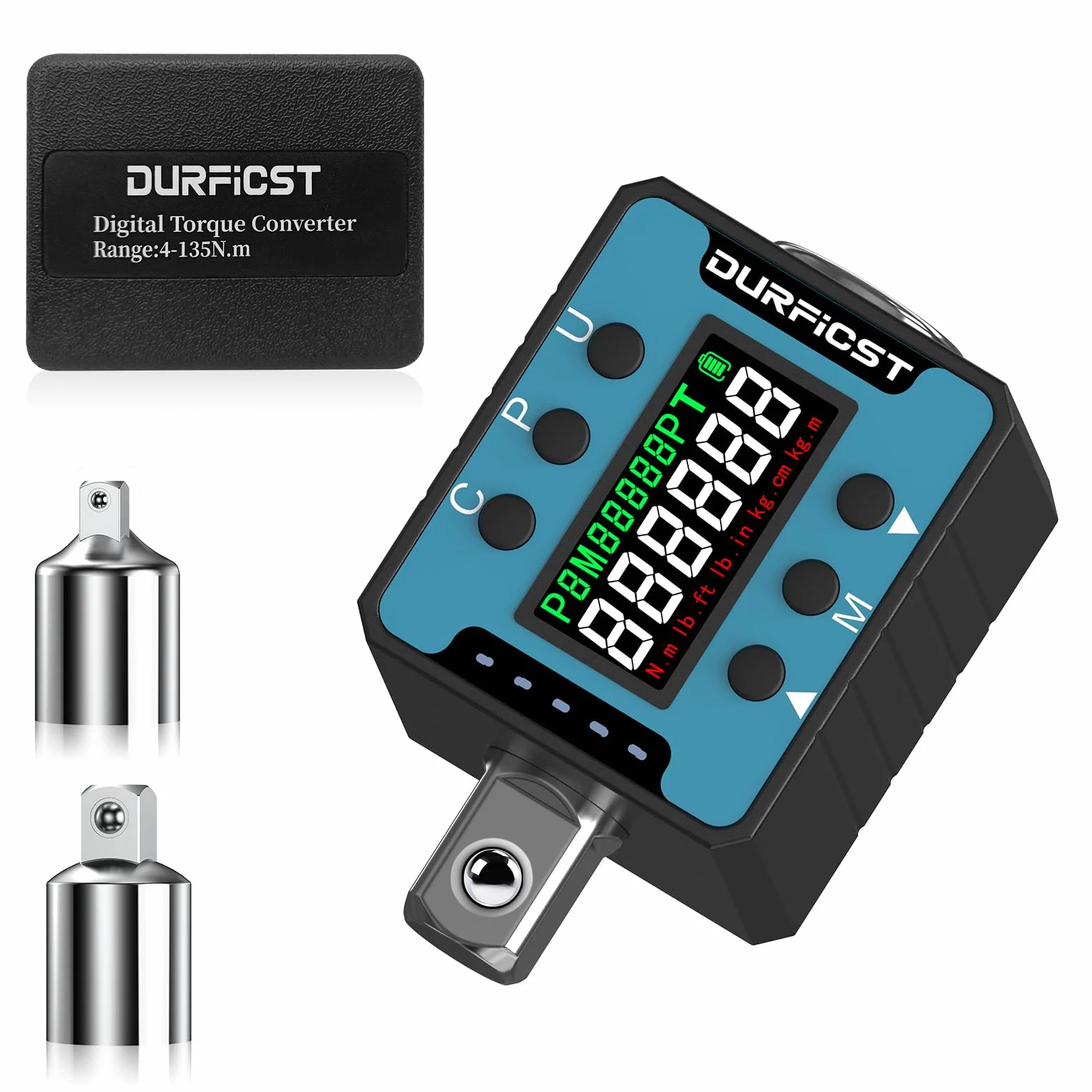 Cyfrowy Klucz Dynamometryczny, Cyfrowy Adapter Dynamometryczny DURFIST 1/2" z Alarmem Swietlnym i Dźwiękowym, Cyfrowy Adapter Momentu Obrotowego, Zakres 4-135 Nm, Nadaje się do Samochodu, Motocykla