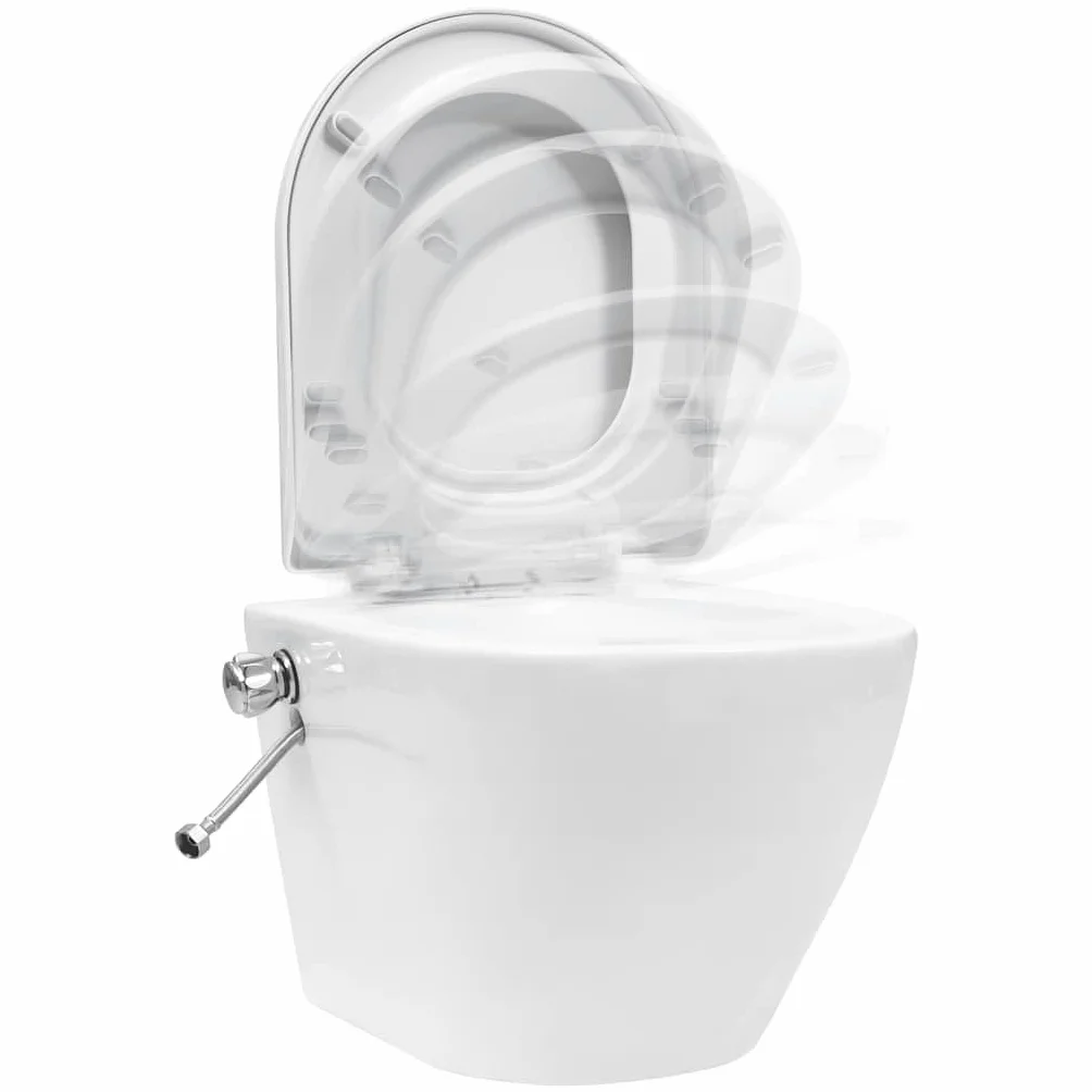 Toaleta ścienna bez krawędzi z białym ukrytym ceramicznym zbiornikiem, miękkie zamknięcie, ekonomiczne podwójne spłukiwanie 3-4,5L/6-9L, toaleta z wbudowaną dyszą bidetową, powierzchnia