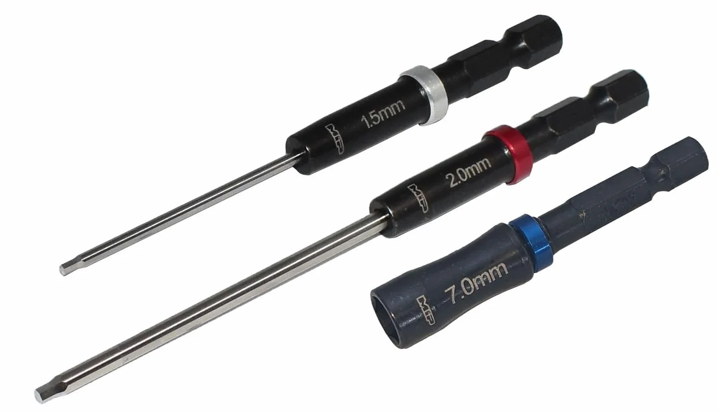 MIP 9625 Metryczny zestaw bitów RC 1/4", końcówki imbusowe 1,5 mm i 2,0 mm oraz nasadka 7,0 mm, bity Hex Allen do wkrętaków, wkrętarek i wiertarek, wyprodukowano w USA