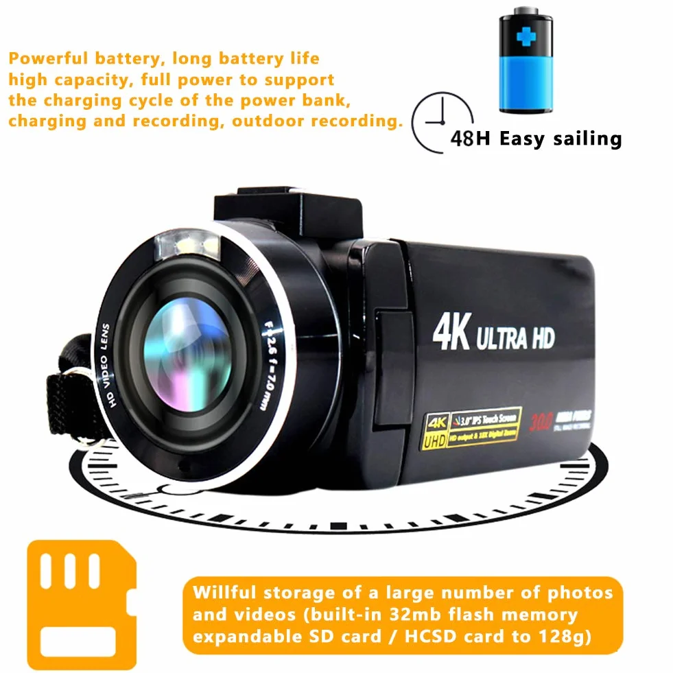 Cyfrowy Rejestrator Wideo 4K z 18-krotnym Zoomem i 3-calowym Ekranem Dotykowym IPS