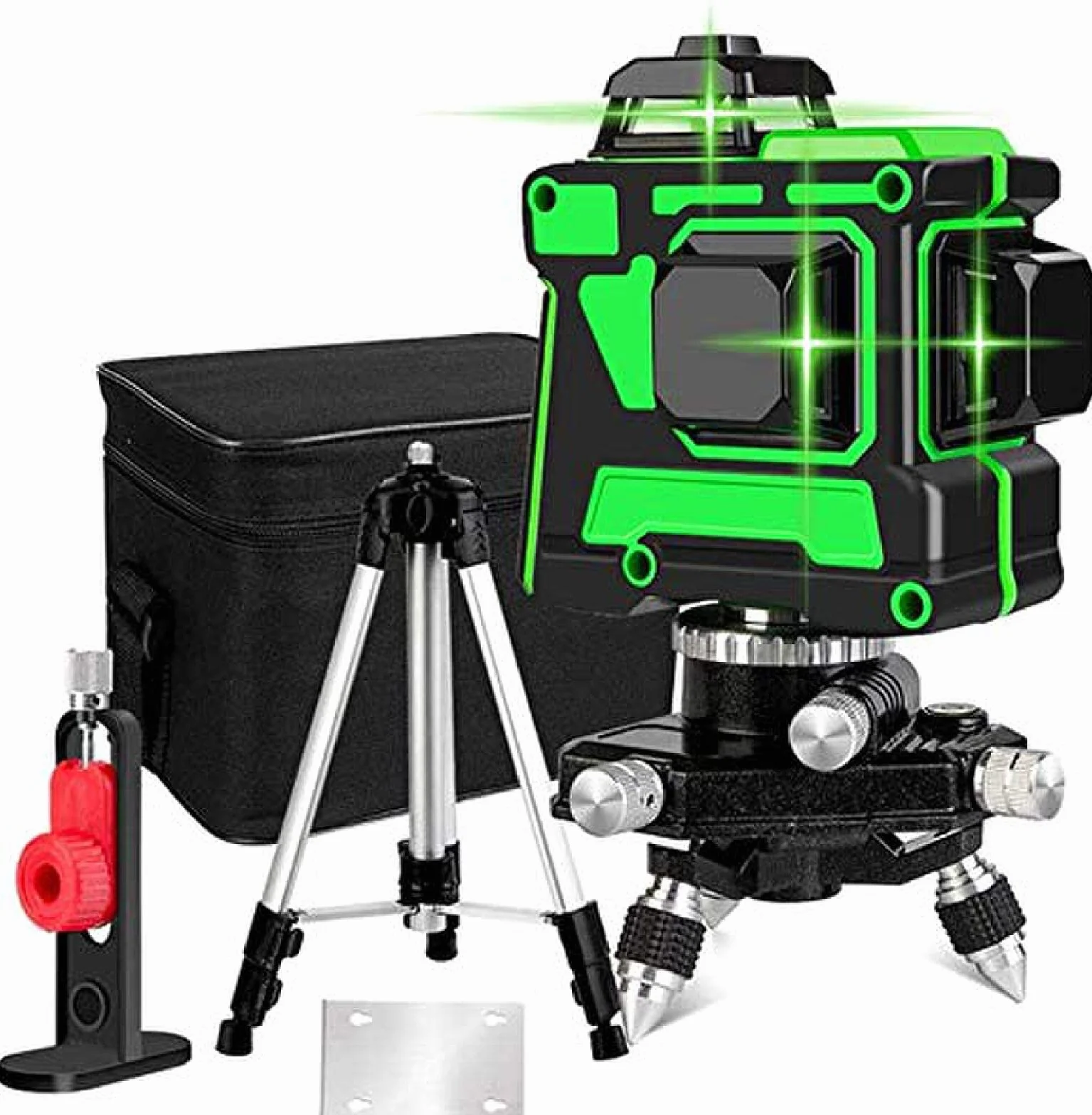 Poziom Lasera 12 Linii Samopoziomujący 3D Krzyż I Linia 360 Pionowa Super Mocna Zielona Wiązka Lasera Ze Statywem,GQYYS