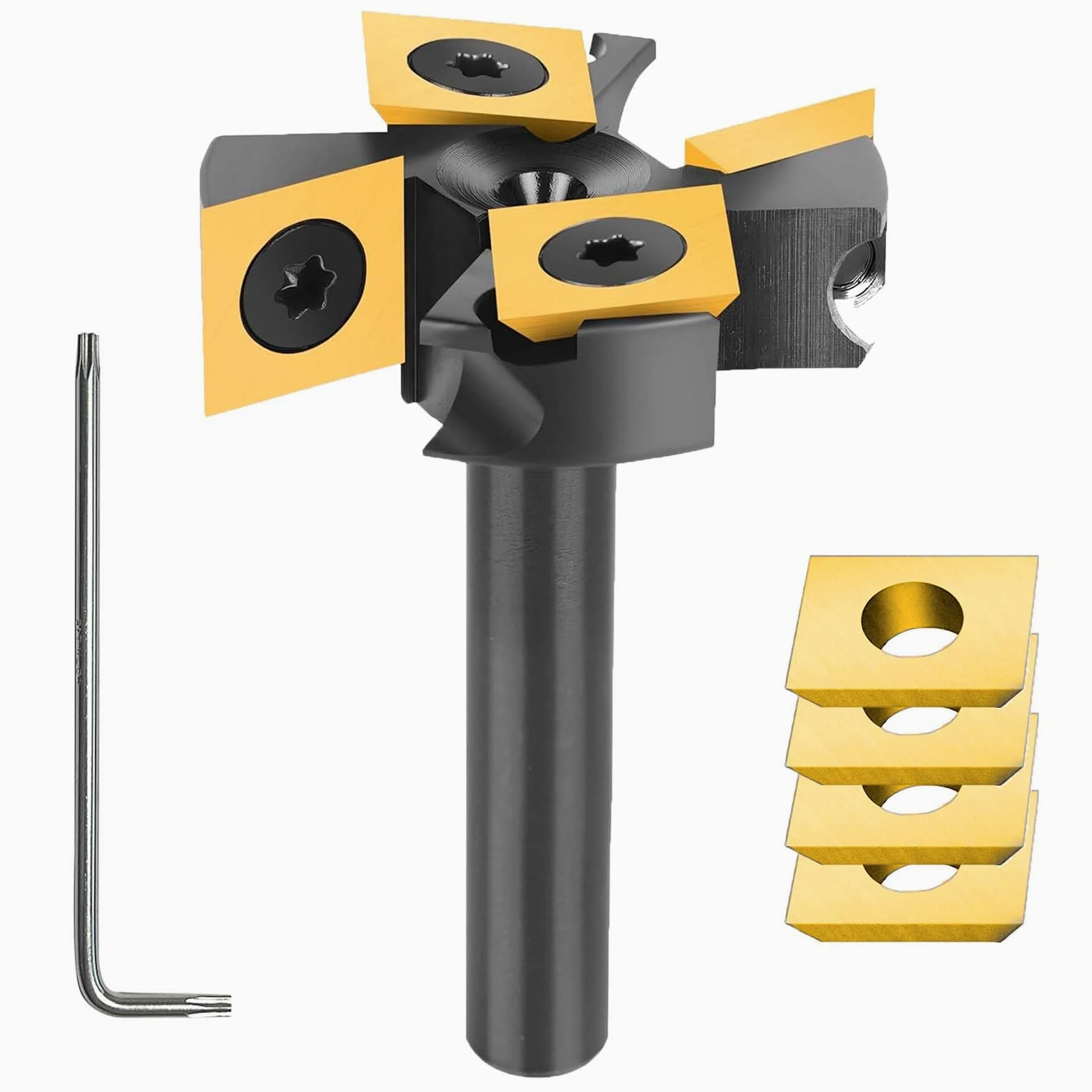 SpeTool Frez czołowy 12 mm trzonek górnowrzecionowy 45 mm średnica cięcia z powłoką ATS z 4 wymiennymi nożami z twardego metalu (12 mm x 12 mm x 2,2 mm) płytki dwustronne 2+2 frezy CNC