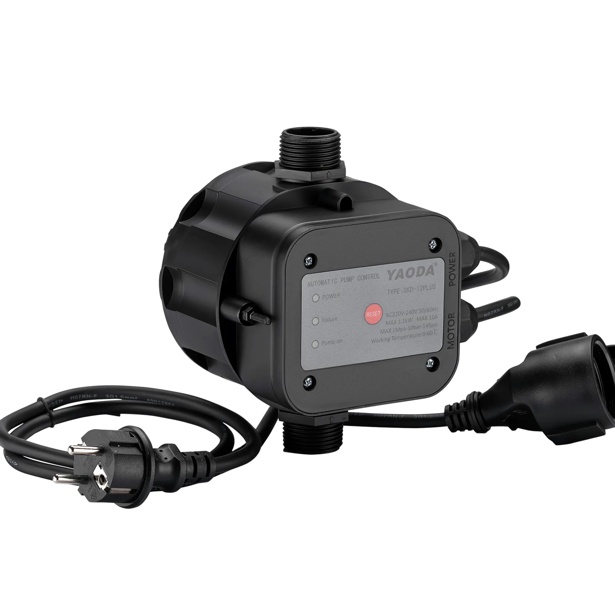 Wiltec Wyłącznik ciśnieniowy do hydroforu EPC-5 230 V 1-fazowy do 10 bar, z 2 kablami, regulator ciśnienia z zabezpieczeniem przed suchobiegiem