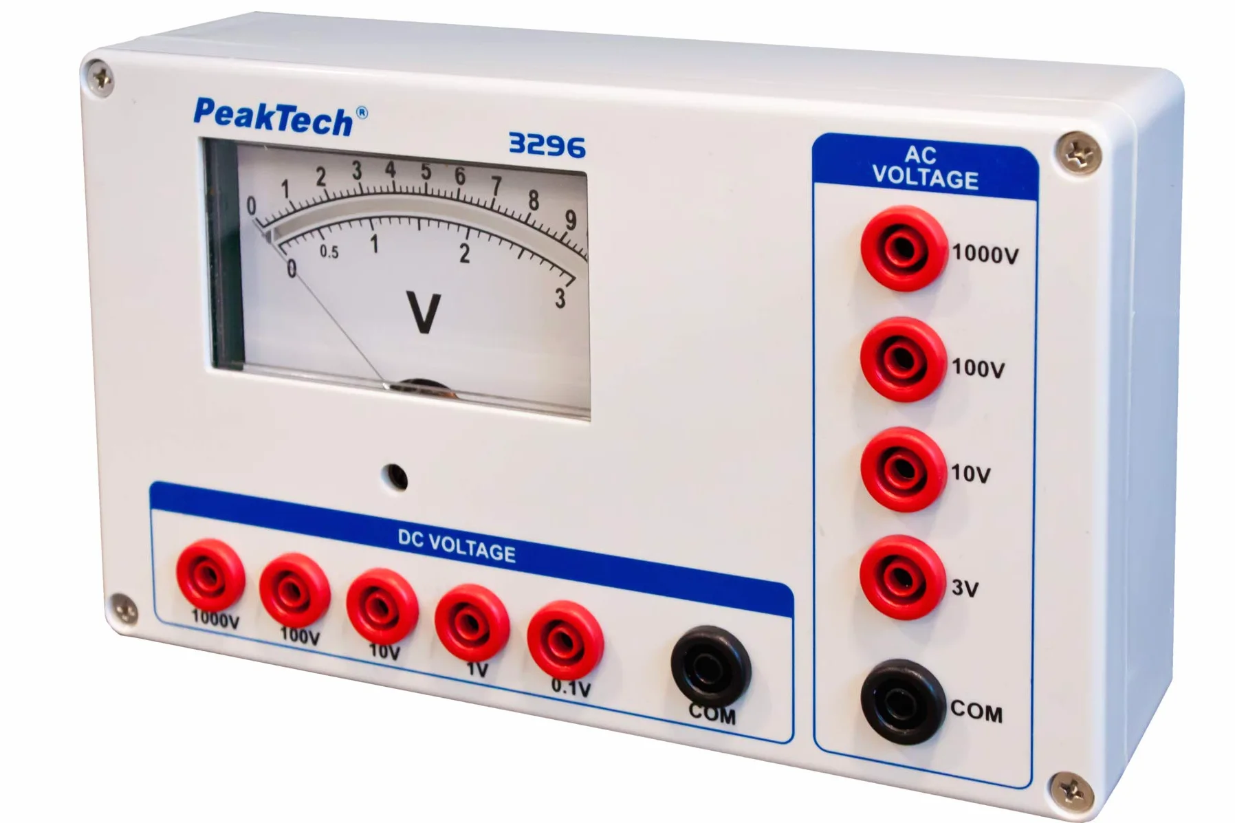 PeakTech P 3296 – woltomierz analogowy ~ 1000 V AC/DC, stabilna konstrukcja, nadaje się do codziennego użytku podczas prac kontrolnych i pomiarowych, do stosowania bez baterii, skali lustra i gniazd