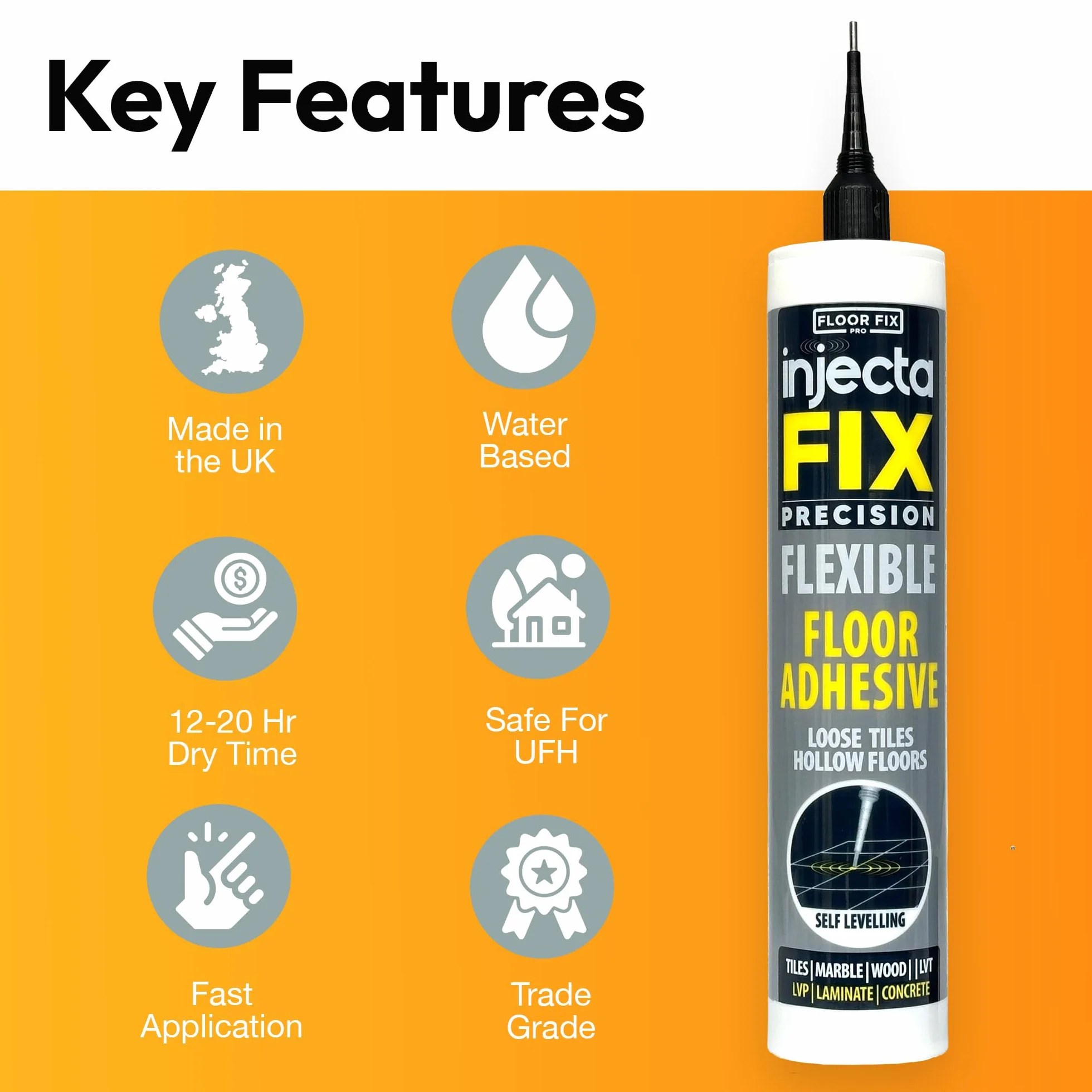 Floor-Fix Pro - Injectafix 300ml naprawia złuszczone płytki i podłogi puste - Zawiera końcówkę wtryskową do wąskich linii fug.