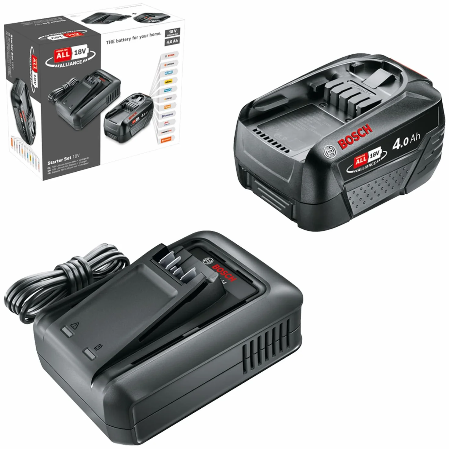 Bosch Starter Set 18V akumulator Li-ion 4,0 Ah szybka ładowarka POWER FOR ALL 18V Alliance