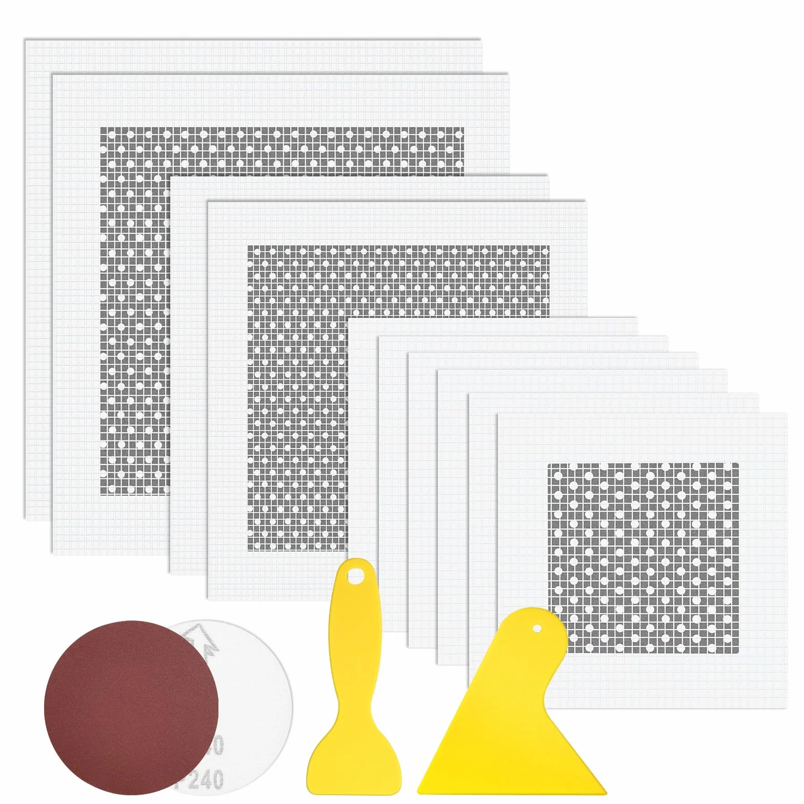 flintronic 14 samoprzylepnych łatek do naprawy ścian, 2/4/6", zestaw naprawczy do szybkiej naprawy uszkodzonych ścian i sufitów (z nożem x 2 + papier ścierny x 2)