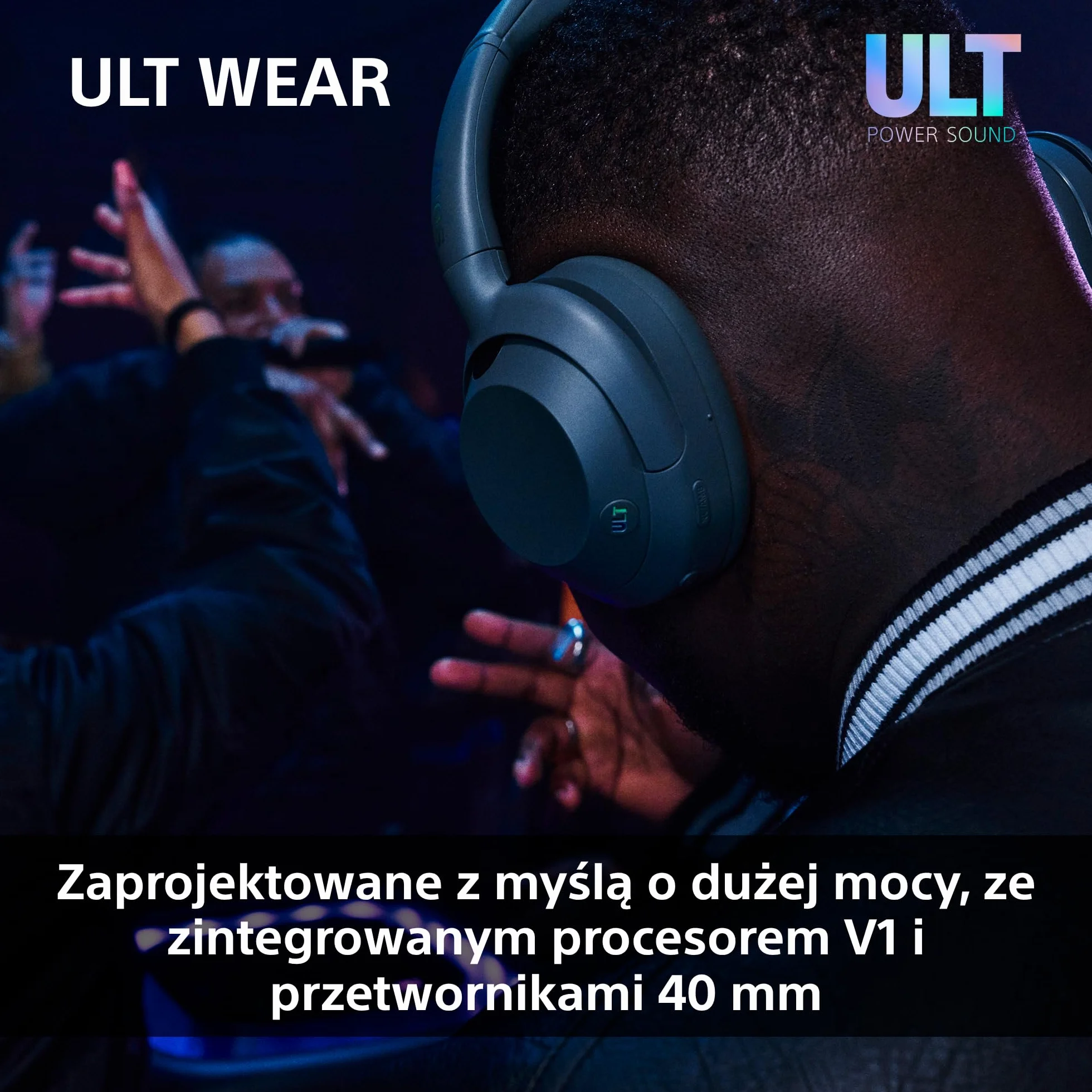 Sony ULT WEAR Bezprzewodowe Słuchawki Bluetooth z ULT POWER SOUND, Głęboki Bas, Redukcja Hałasu ANC, Rozmowy tel., Bateria do 30 godz., Kompatybilne z iOS i Android, Czarne