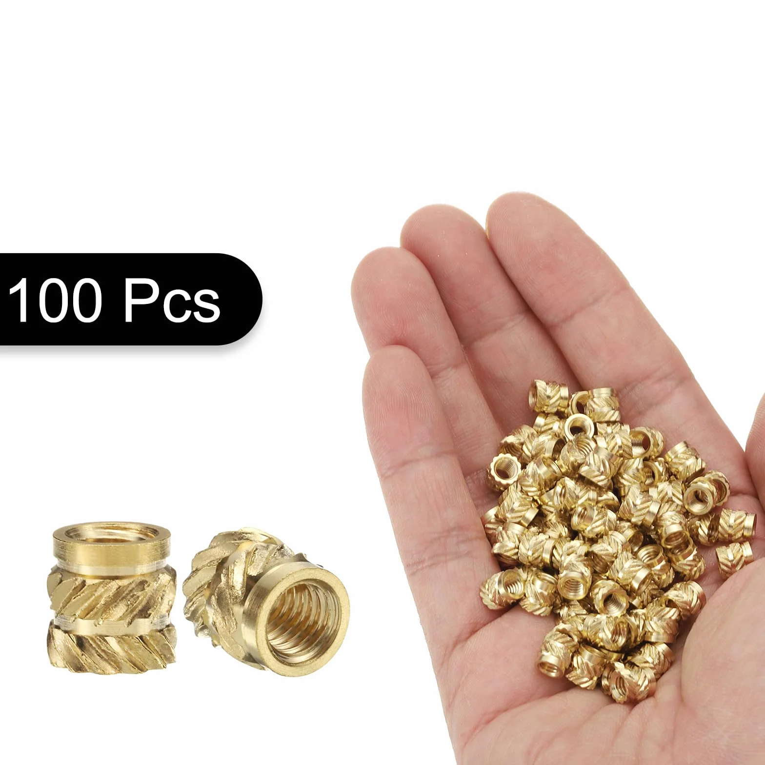 QUARKZMAN Wkładki gwintowane M4 mosiężna wkładka termoosadzona M4 x 6 mm, nakrętki radełkowane OD 6 mm, mosiężne nakrętki gwintowane żeńskie, druk 3D, 100 szt