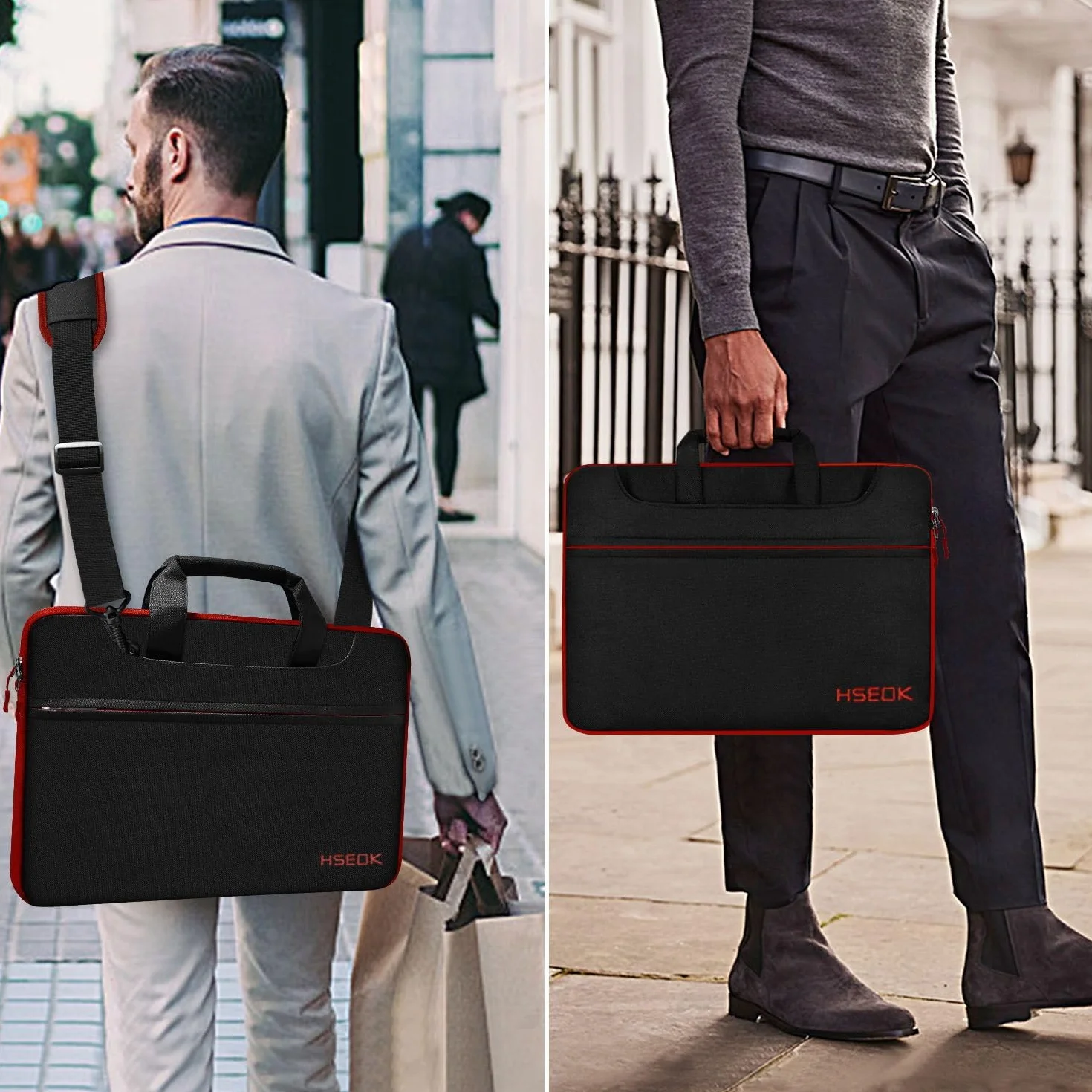 HSEOK 15"-15.6"-16" Torba na ramię na laptopa etui ohronne z paskiem, wodoszczelna torba na laptopa do 15"-16" MacBook Acer HP Dell Lenovo Asus Huawei Mi Samsung,Czarny&Czerwona krawędź