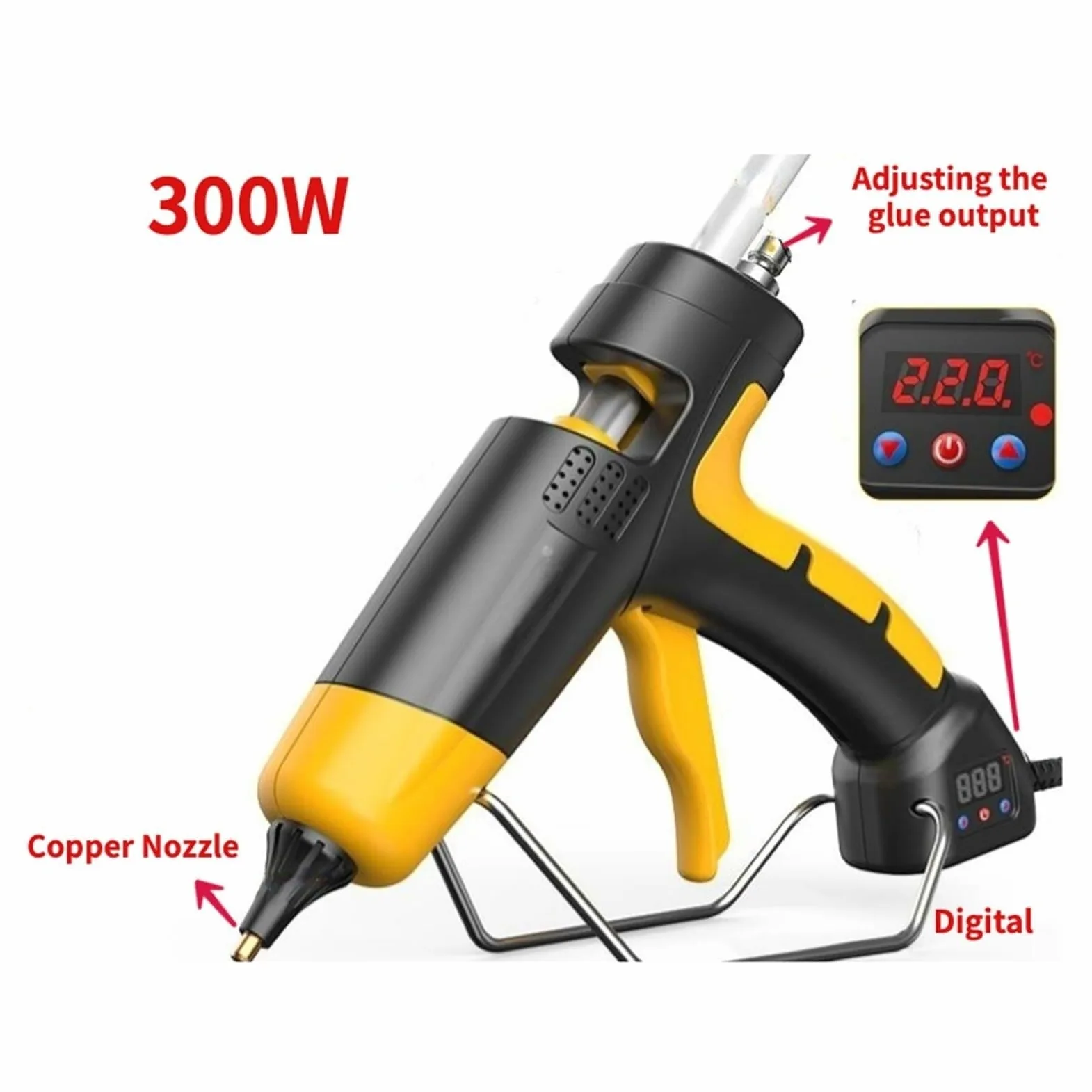 Pistolet do klejenia na gorąco, Pistolet Do Klejenia Na Gorąco 300w Cyfrowy Wyświetlacz Regulowana Temperatura Dysza Miedziana DIY Narzędzie Gospodarstwa Domowego na naprawy domowe