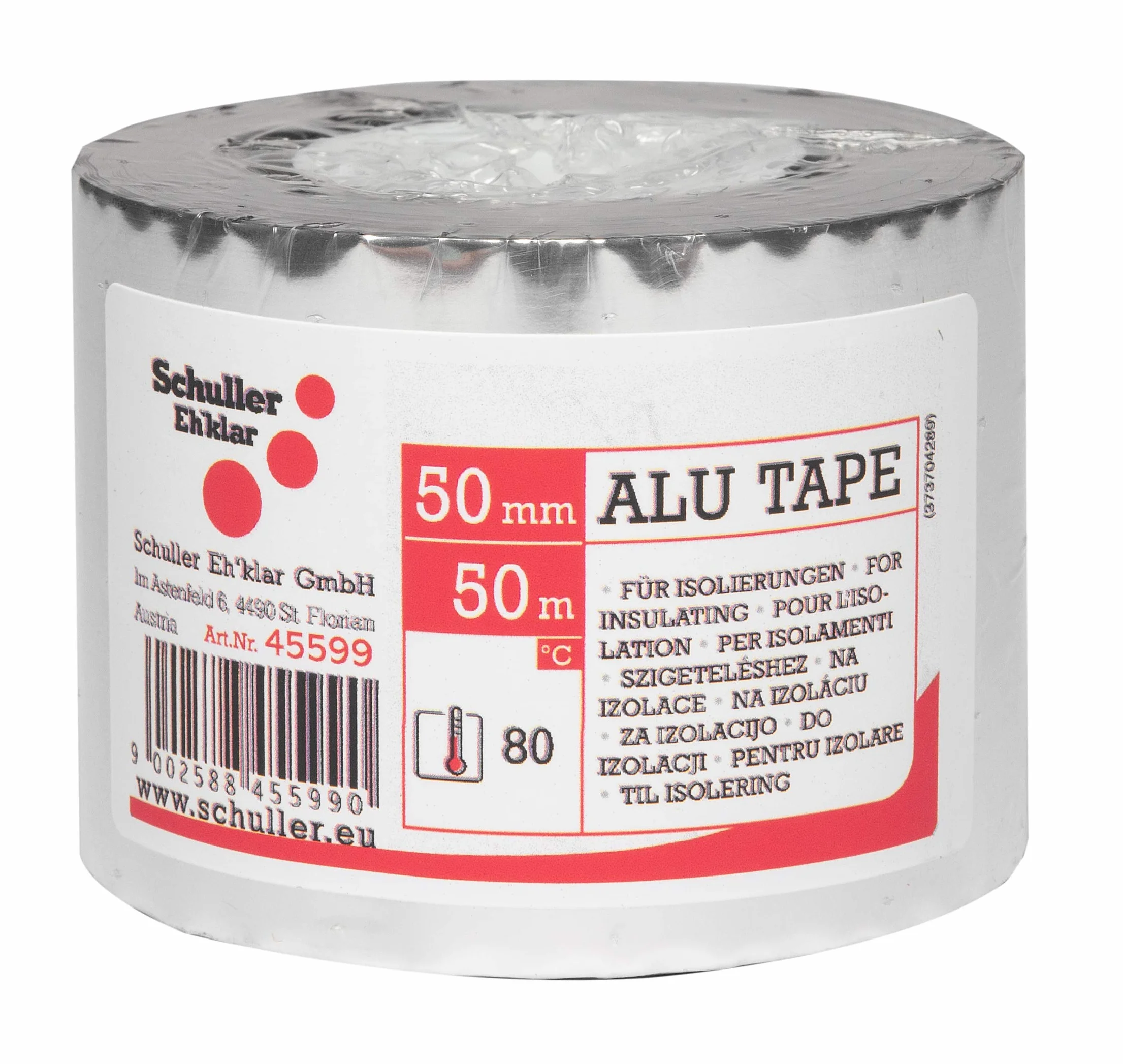 Schuller Eh'klar Aluminiowa taśma PP, 50 m x 50 mm, aluminiowa folia BOPP do uszczelniania fug, bandaży i klejów uderzeniowych materiałów izolacyjnych, 45599