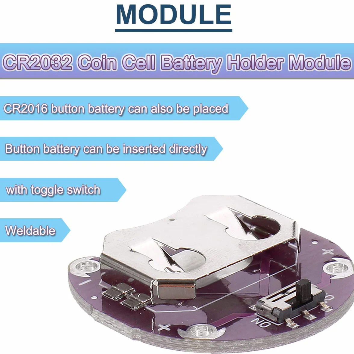 CR2032 Lilypad uchwyt na baterie guzikowe z przełącznikiem dźwigienkowym, moduł montażowy 24AWG (10 sztuk)