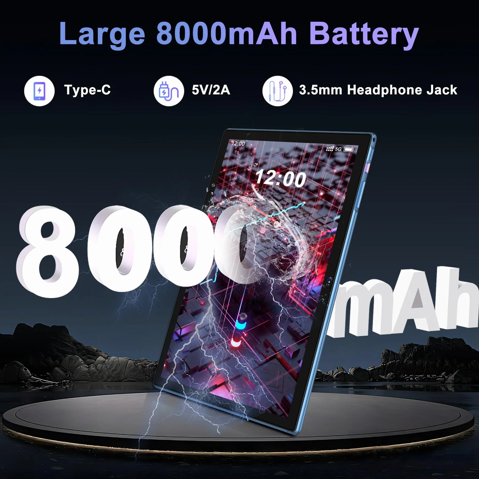 Tablet 10 cali Android 14 22GB RAM 128GB ROM 5G WiFi Widevine L1 8 rdzeni 2,0 GHz GPS 8000 mAh Niebieski