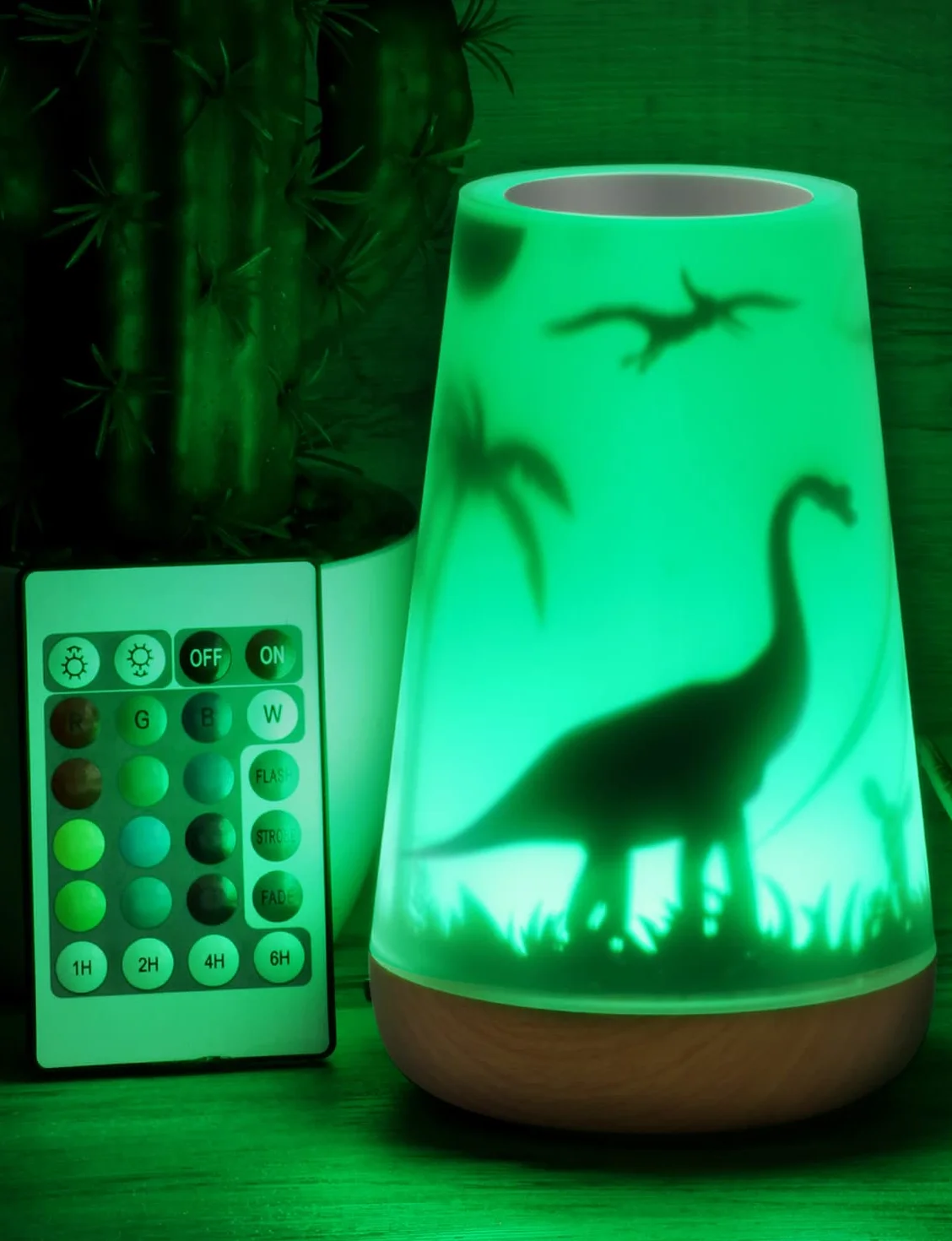 Mostof Lampka nocna LED z motywem dinozaura, z pilotem zdalnego sterowania, możliwość ściemniania, sterowanie dotykowe, figurki wróżki ze skrzydłami, kolory RGB (elfy) (dinozaury, 16 kolorów)