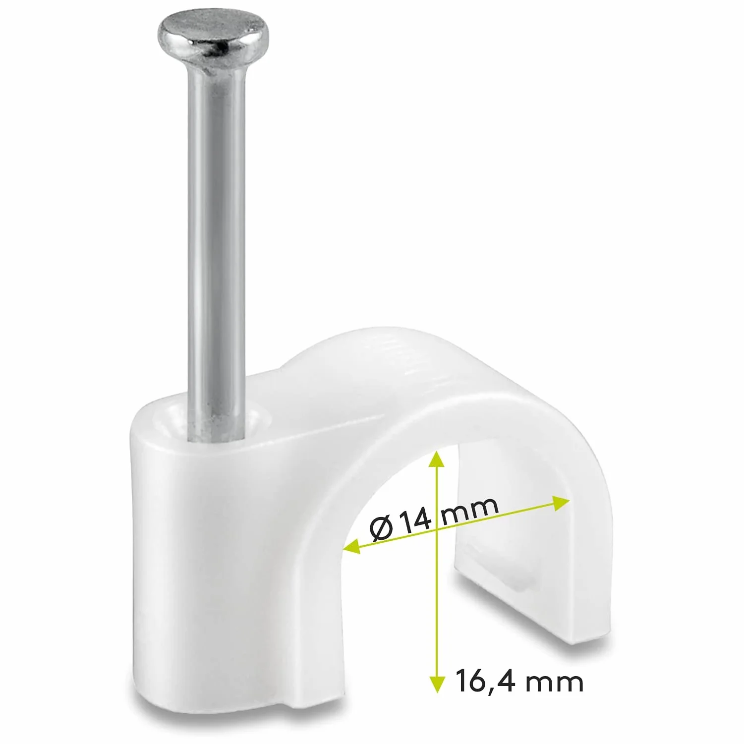 100 x obejma kablowa | 14 mm | obejma na gwoździe zacisk kablowy uchwyt na kabel klips mocujący z wbitym gwoździem | wysokość: 16,4 mm | kolor biały | 100 sztuk