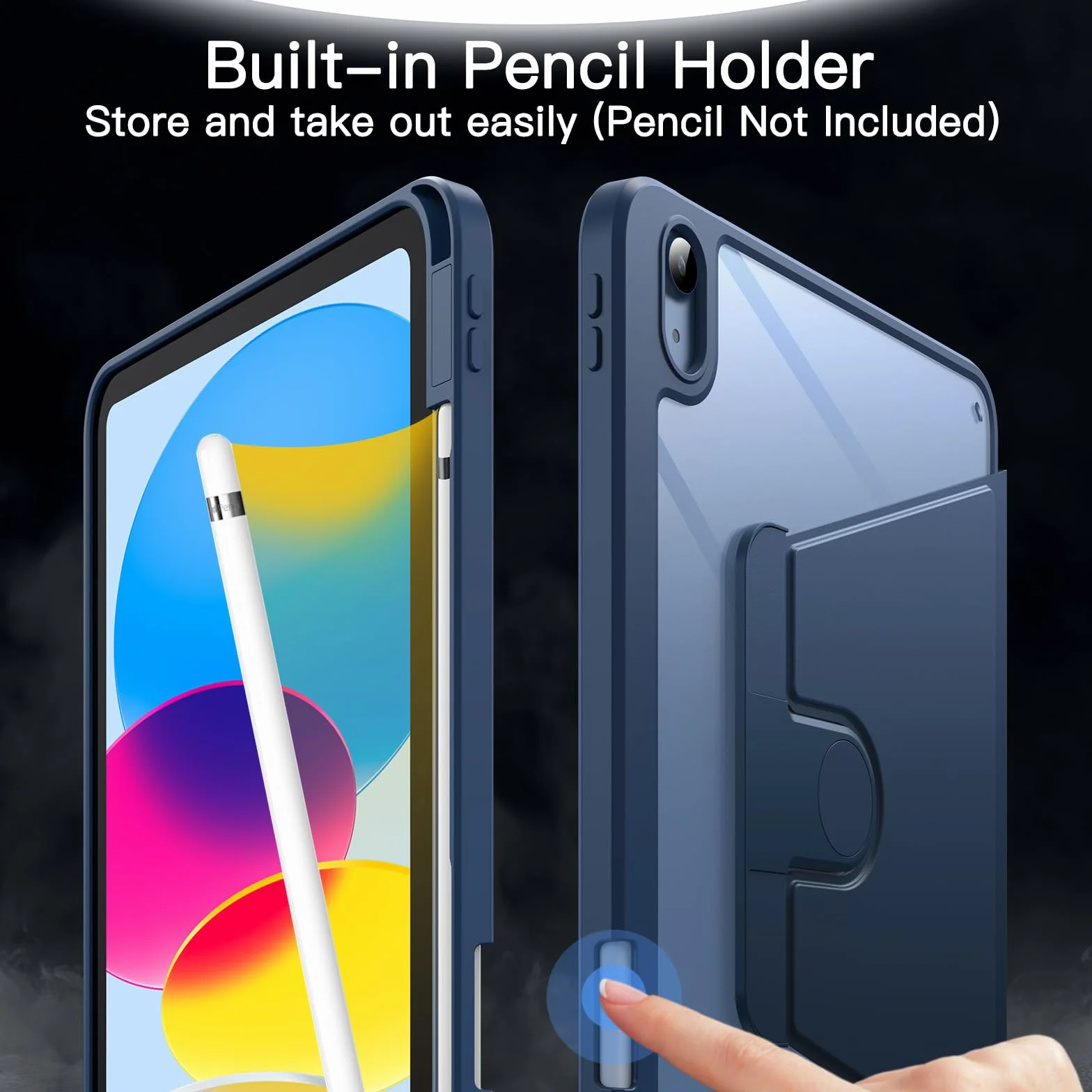 JETech Obrotowe Etui dla iPad (A16) 11./10. Generacja (2025/2022) z Pencil Uchwyt, Obrotowa o 360 Stopni Stojaka Ochronnego Osłona Przejaśniać Tył, Automatycznie Budzi/Spać (Granatowy)