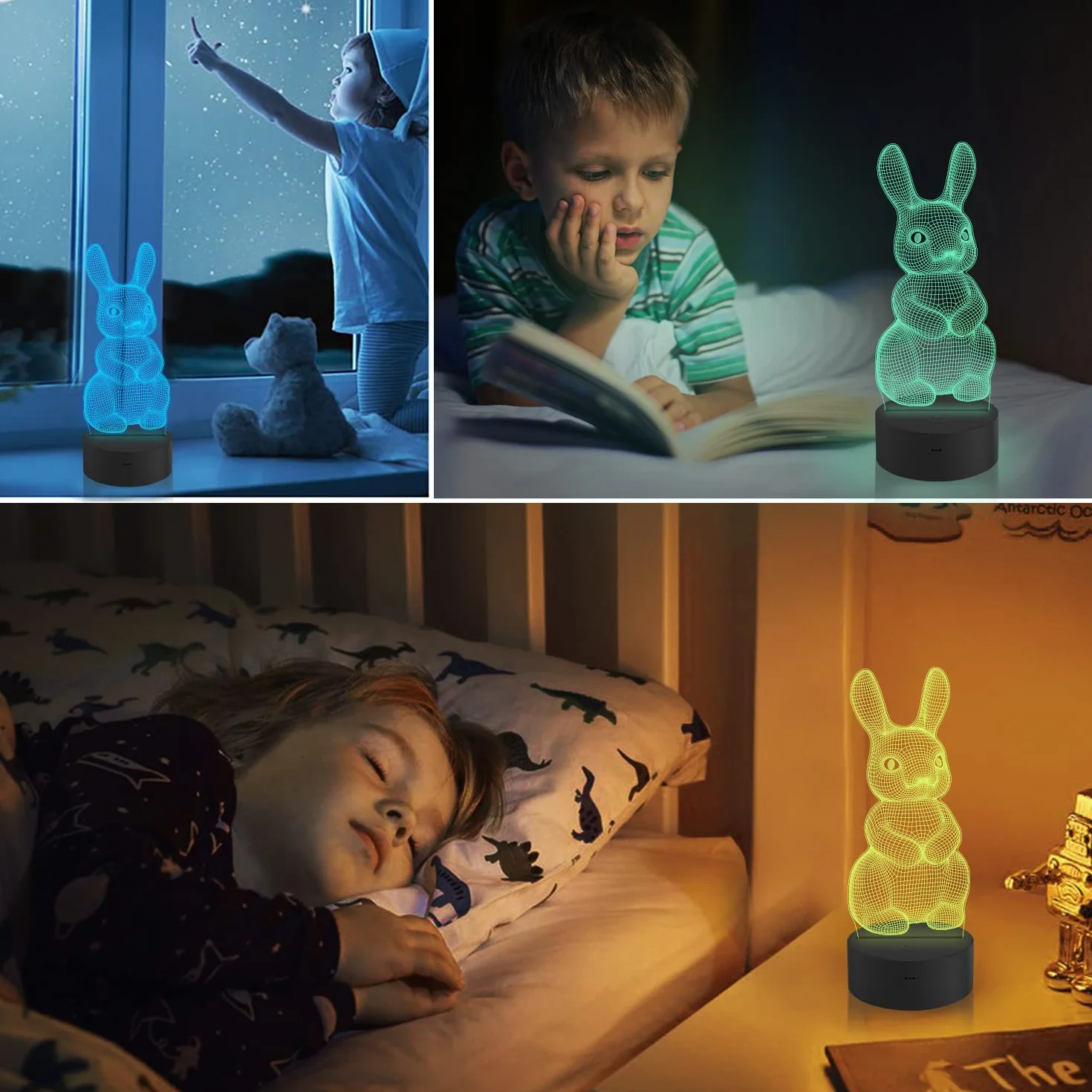CooPark Lampka nocna dla dzieci, królik robak, hologram, iluzja, lampka nocna LED, pilot zdalnego sterowania, 16 zmieniających się kolorów, najlepszy prezent na Boże Narodzenie, Wielkanoc, urodziny